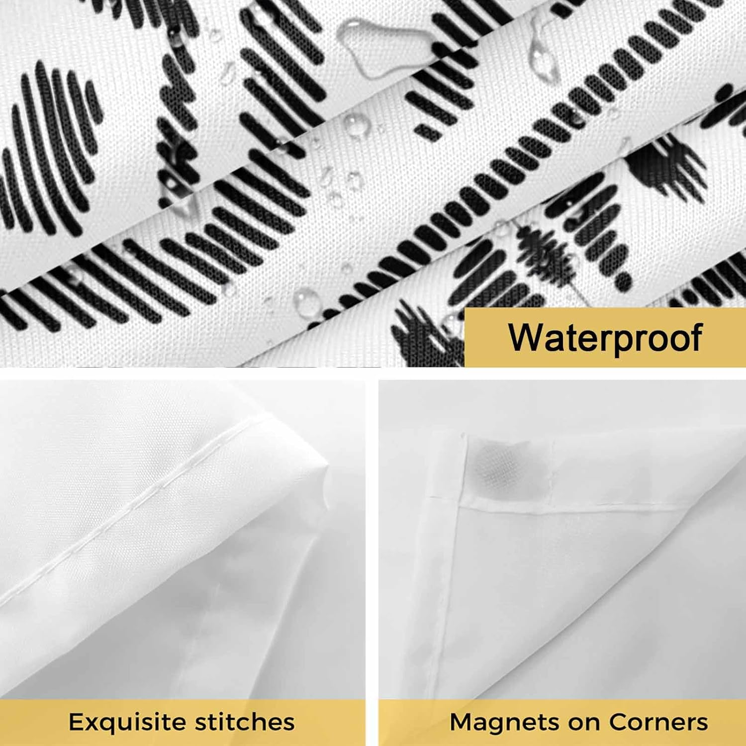 Black White Bohemian No Hook Shower Curtain with Snap in Liner, Vintage Farmhouse Waterproof Shower Curtains with See Through Top Window Liner for Bathroom, 66x72 Inches