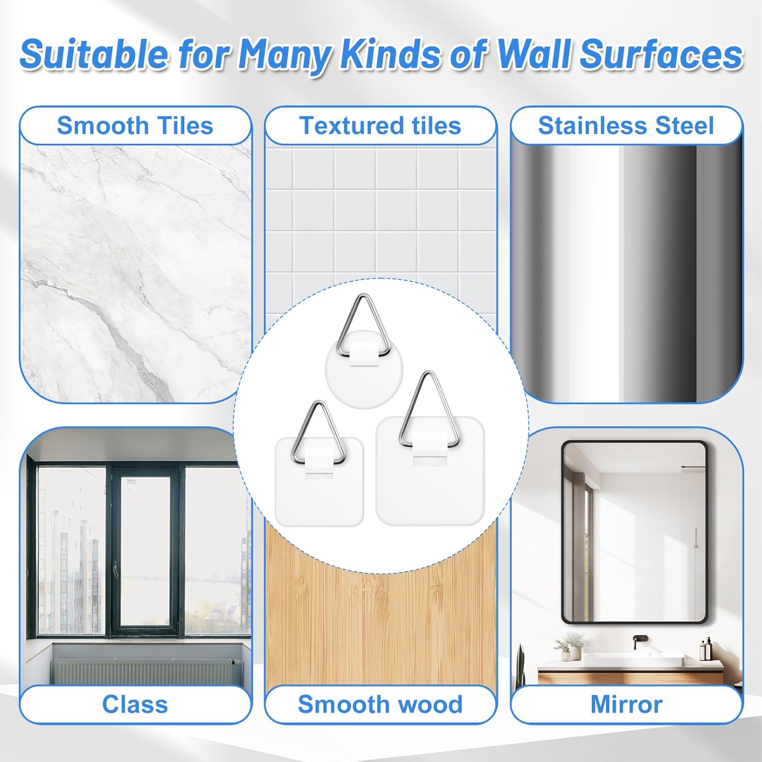 Adhesive Picture Hanger,45 Pcs Picture Hanging Hooks Without Nails,Plastic Sticky Hangers for Picture,Foamboard Picture Hangers for Plate Photo Frame Home Wall Art Decoration(3 Sizes)