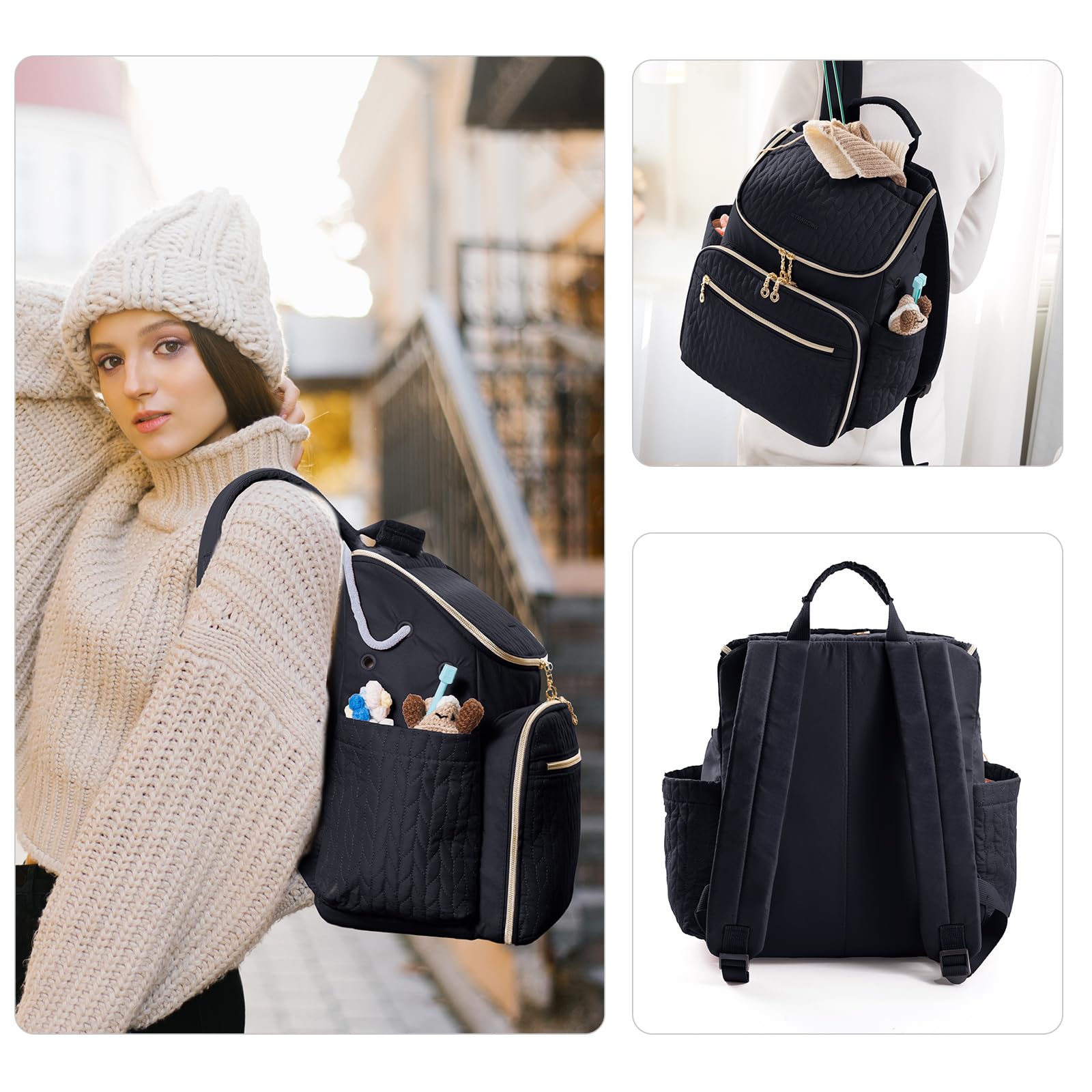 MYBAGZING Borsa a maglia, grande zaino all'uncinetto, organizer per uncinetto, organizer per filati, porta filati con 10 tasche per accessori all'uncinetto, per lavori a maglia e all'uncinetto, regalo