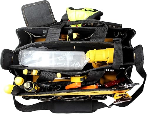 Miniatura 4 de MELOTOUGH Bandeja central de herramientas de 17 pulgadas con correa para el hombro y bolsa de múltiples herramientas, bolsa de herramientas pequeña