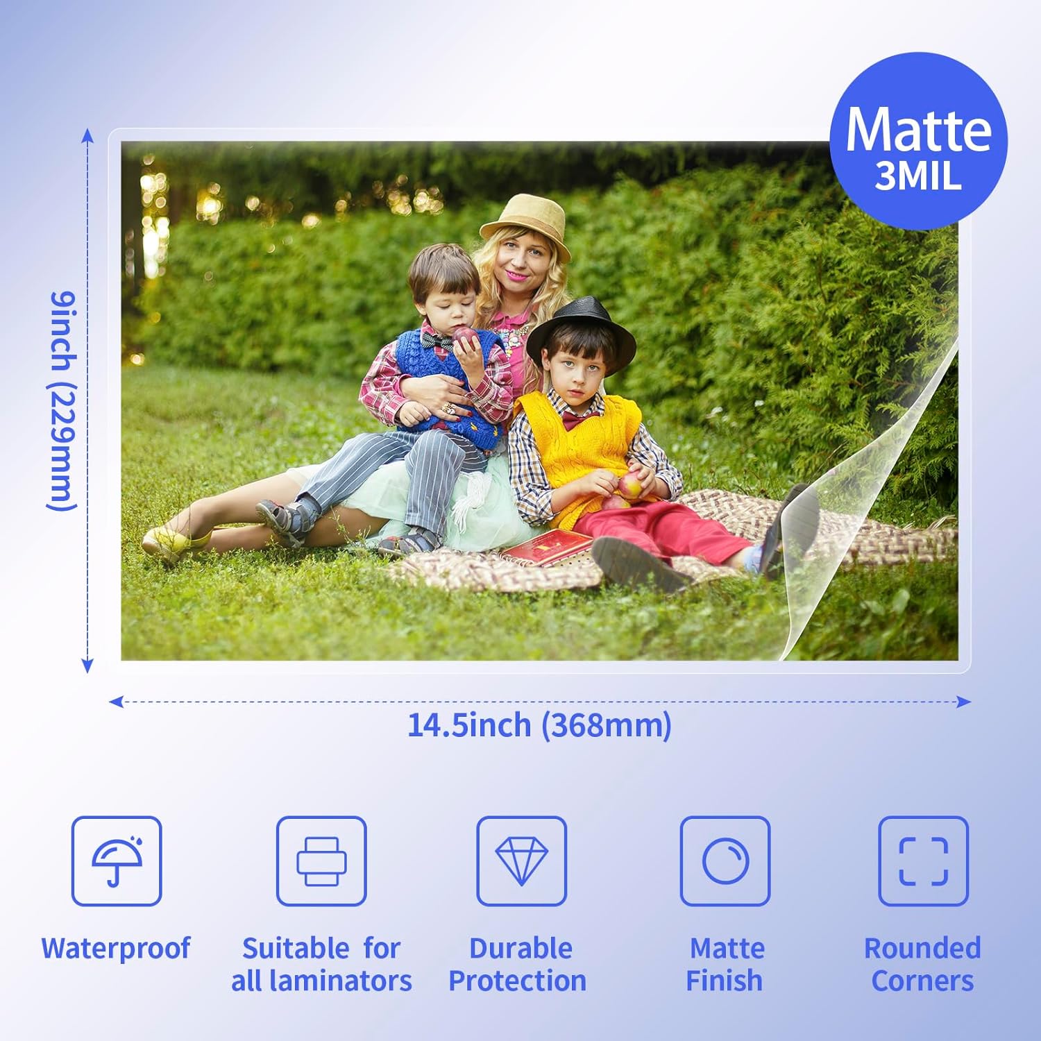100 Pack Matte Thermal Laminating Pouches 9"x14.5" 3Mil Thick Matte Finish Laminating Sheets Fitted for Legal Size Laminating Sheets 8.5 x 14