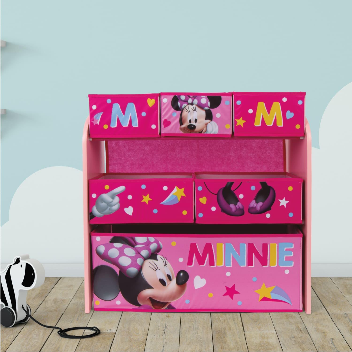 ARDITEX – Organizer aus Holz mit 6 Textilboxen mit Minnie-Mouse-Motiv von Disney – 62x30x60 cm – Farbe Rosa – Perfekt zum Aufbewahren von Spielzeug im Kinderzimmer