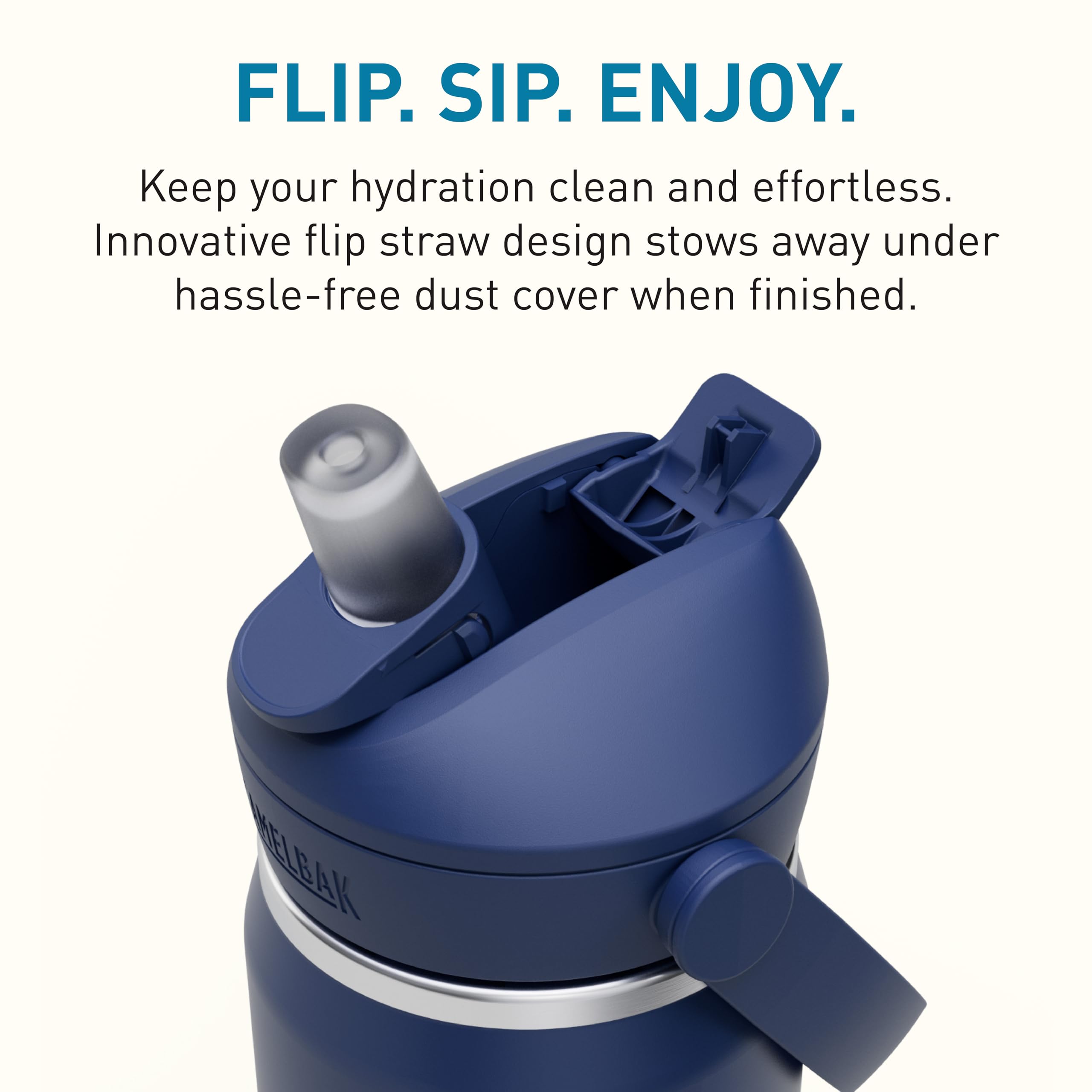 Camelbak Thrive Flip Straw VSS 20oz Botella Acero Inoxidable Aislada, Compacta y Portátil, Mantiene Bebidas Heladas, Fácil de Llevar y Usar, Color: Navy, Talla: 600 ml