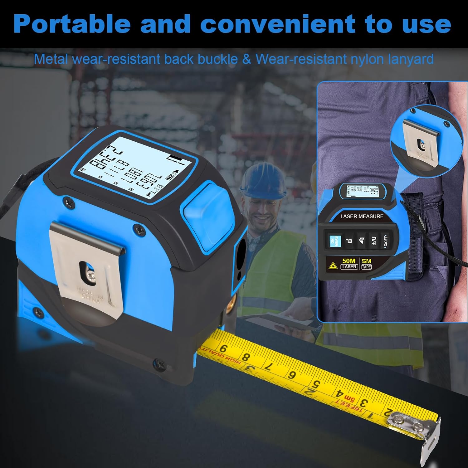 Menider 4-in-1 Laser Measure Tool - Digital LCD & Self-Locking, 196ft/60m Laser & 16ft/5m Tape, Cross Line & Dual-Axis Angle, Rechargeable for Pros