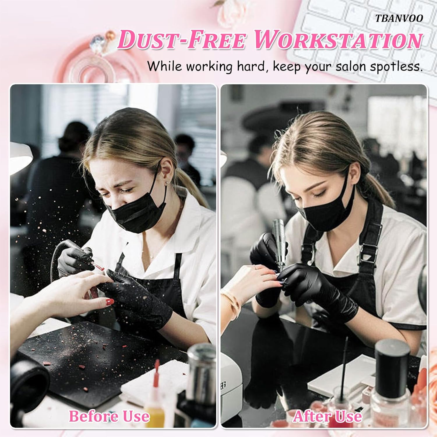 Nail Dust Extractor & Built-in Vacuum, Compact Design with 4-Button Control, Powerful Suction for a Dust-Anti Manicure Workspace