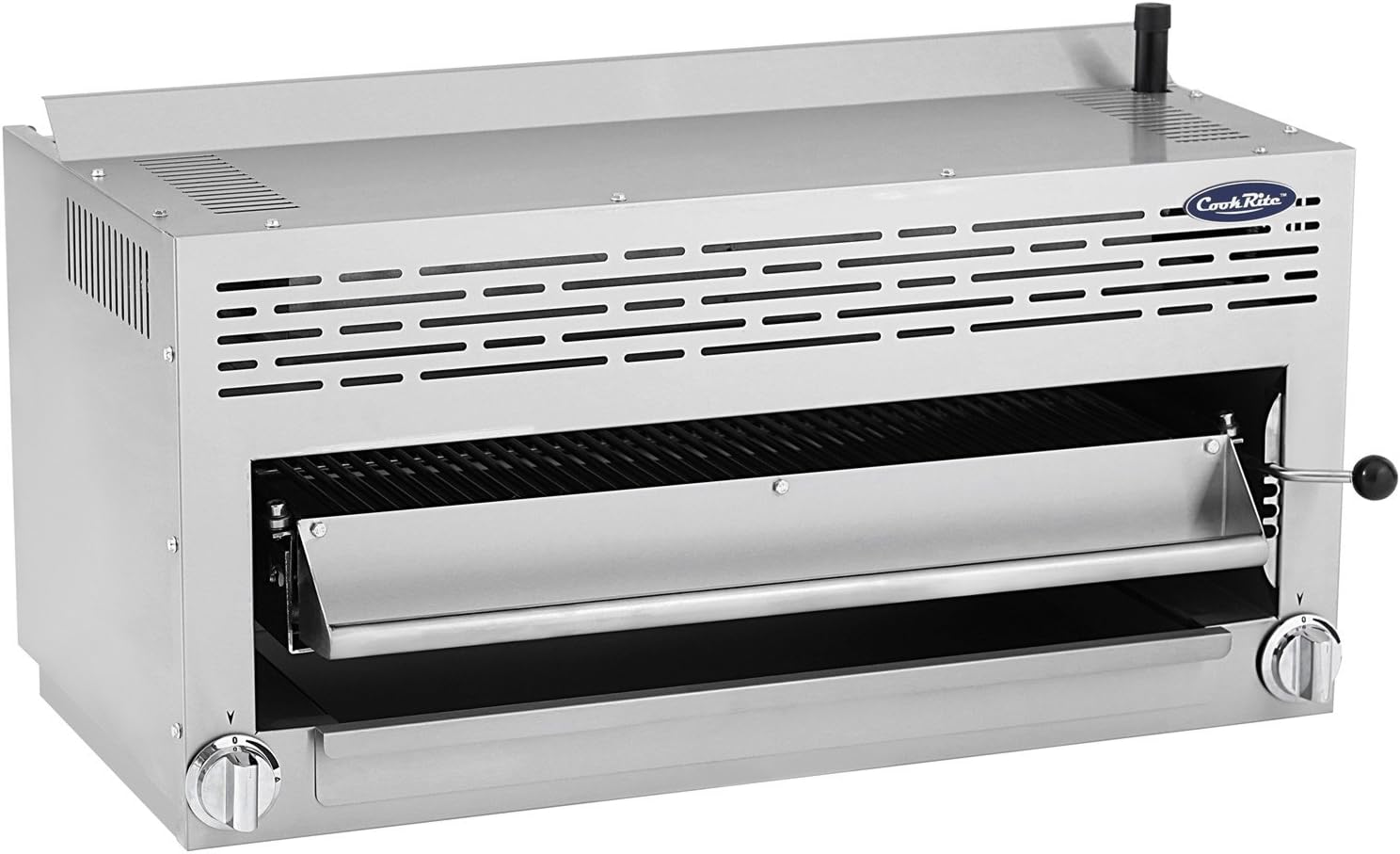 Atosa CookRite ATSB-36 36” Heavy-Duty Cheese Melter Gas Salamander Broiler for Grill Steak Diner | Stainless Steel, 2 Ceramic Infrared Burner, 45,000 BTU, Natural Gas (NG) (Includes: Wall Mount Kit)