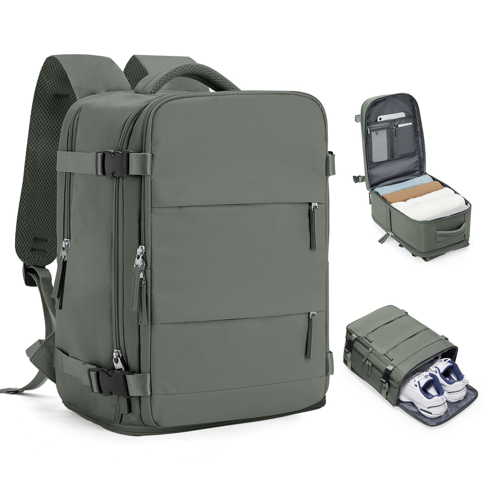 HPLQQ Zaino 45x36x20 per Easyjet Zaino da Viaggio Aereo Bagaglio a Mano | 32L Borsa da Cabina 45x36x20 per Uomo e Donna Lavoro e Scuola Trekking Casual Daypack Impermeabile,D Verde militare