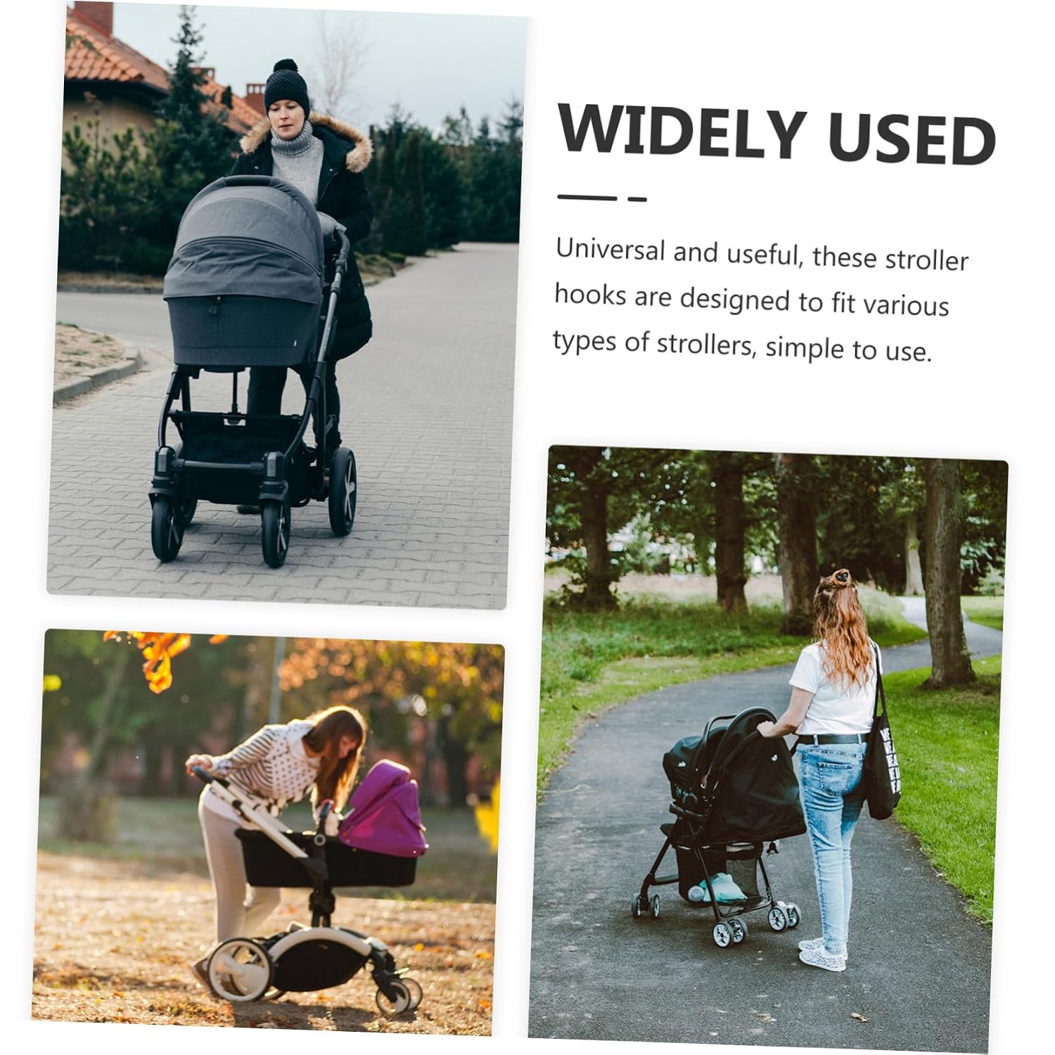 2 pcs Rotating Stroller Hooks Swivel Clips with Hook and Loop Fastener Hanging Bag and Diaper Bag Holders for Shopping and Everyday Use Black