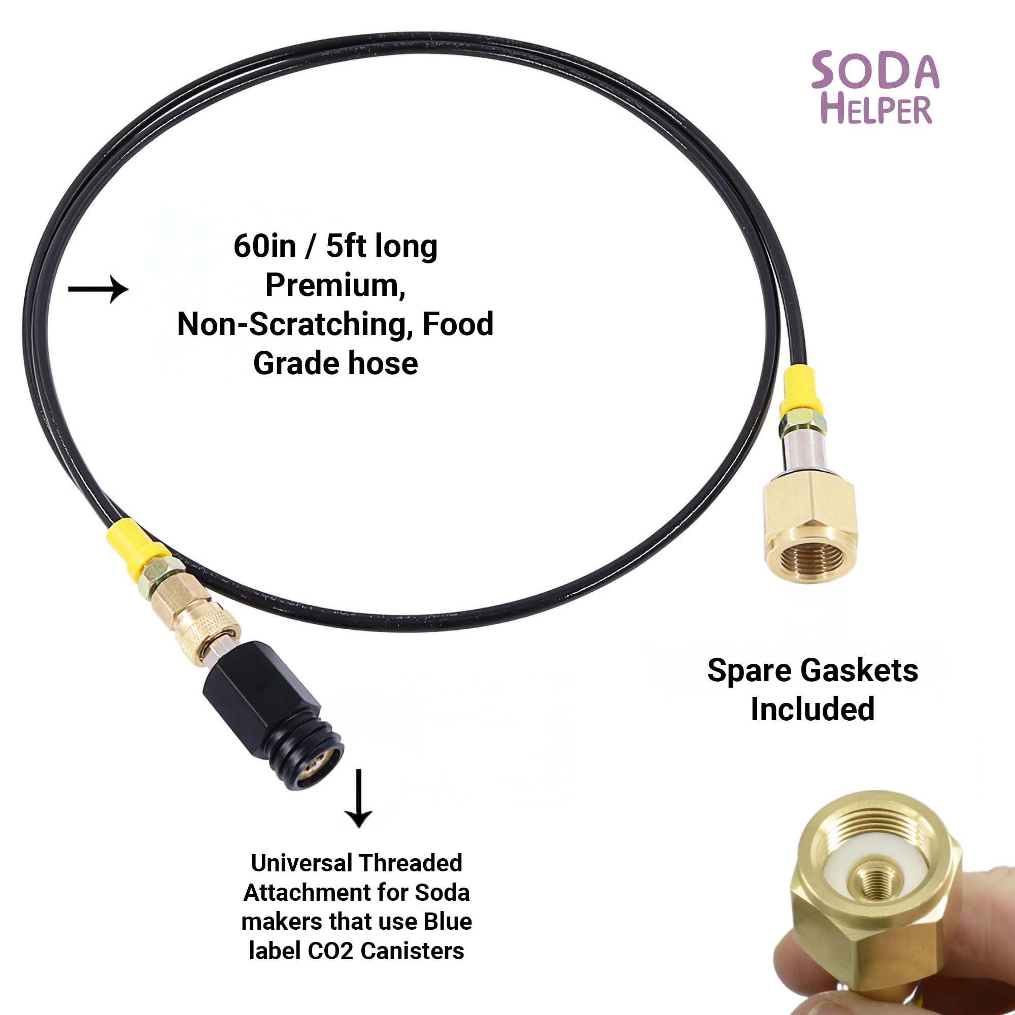 Universal CO2 Adapter Hose - Compatible with Drinkmate OmniFizz & Aarke Carbonator 3 - Premium Food Grade Hose for External CO2 Canisters - 60-Inch Length