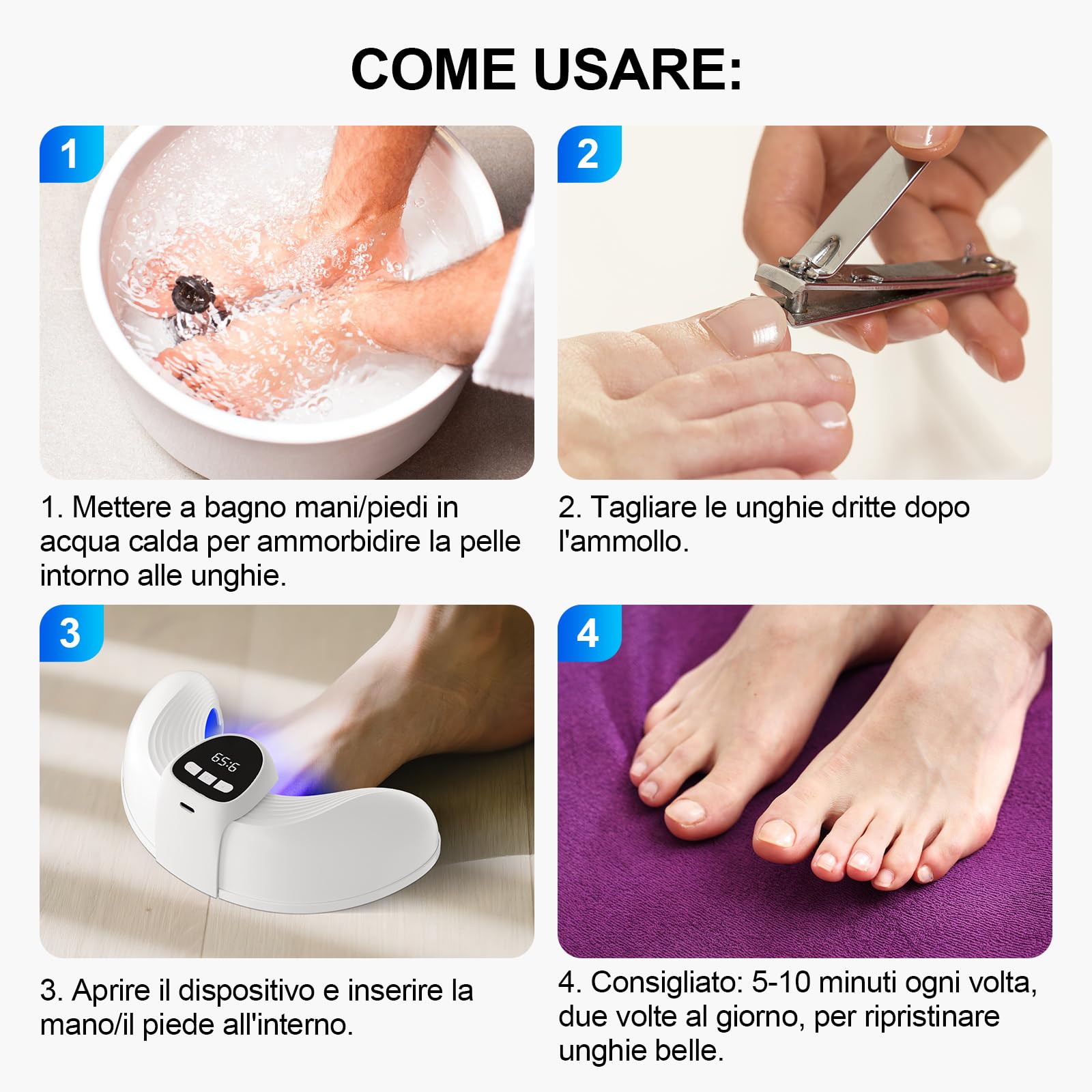 Dispositivo Unghie LED, 500nm Blu & 940nm Rosso, 26 LED Ricaricabile | 26 LED luce blu 500nm & rossa 940nm, timer integrato. Per unghie mani e piedi, facile uso domestico.