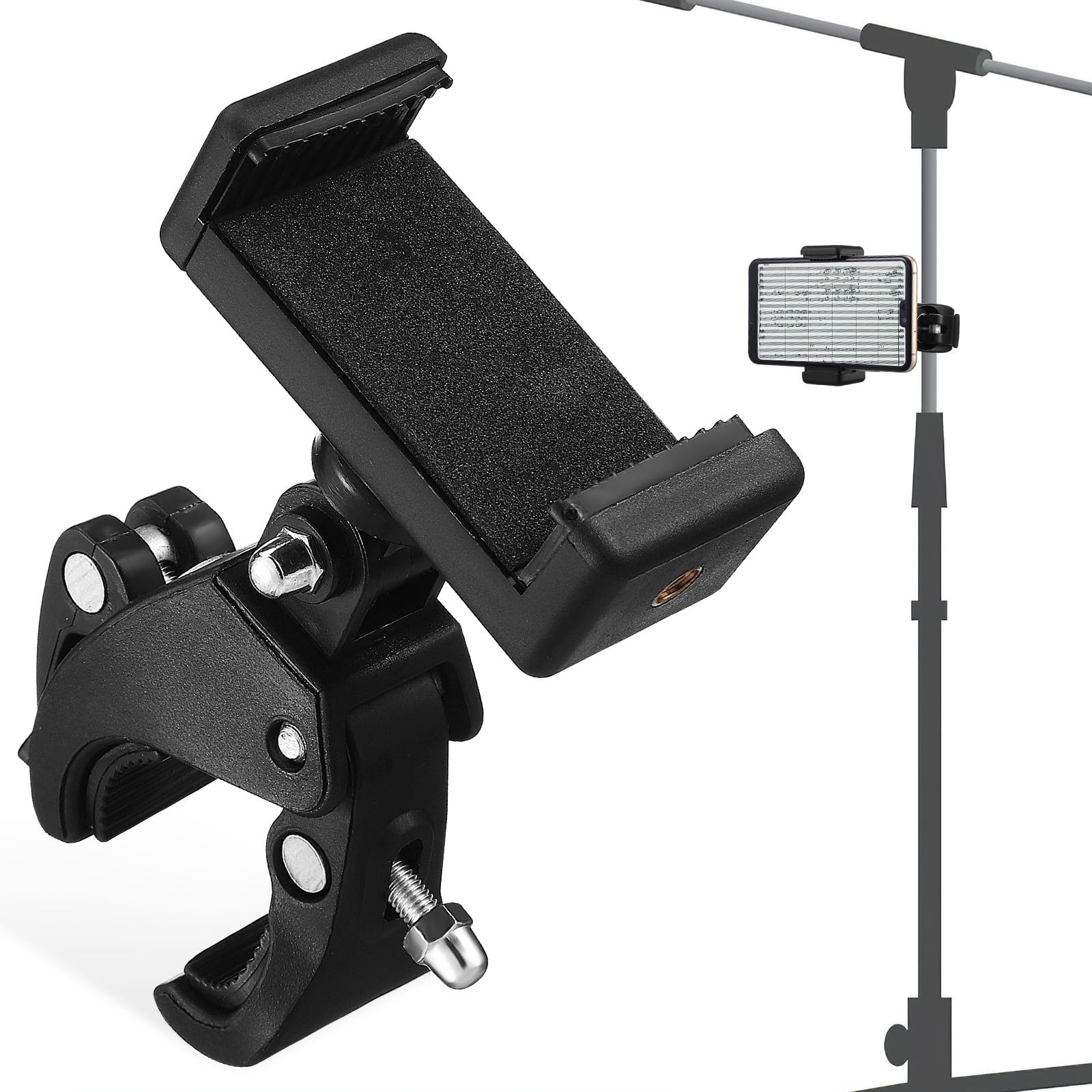 Lurrose スマホホルダー マイクスタンド用 クランプ 自転車 携帯スタンド 180度回転 ブラック ボール雲台 録音 ライブ配信 弾き語り 楽譜 ナビ