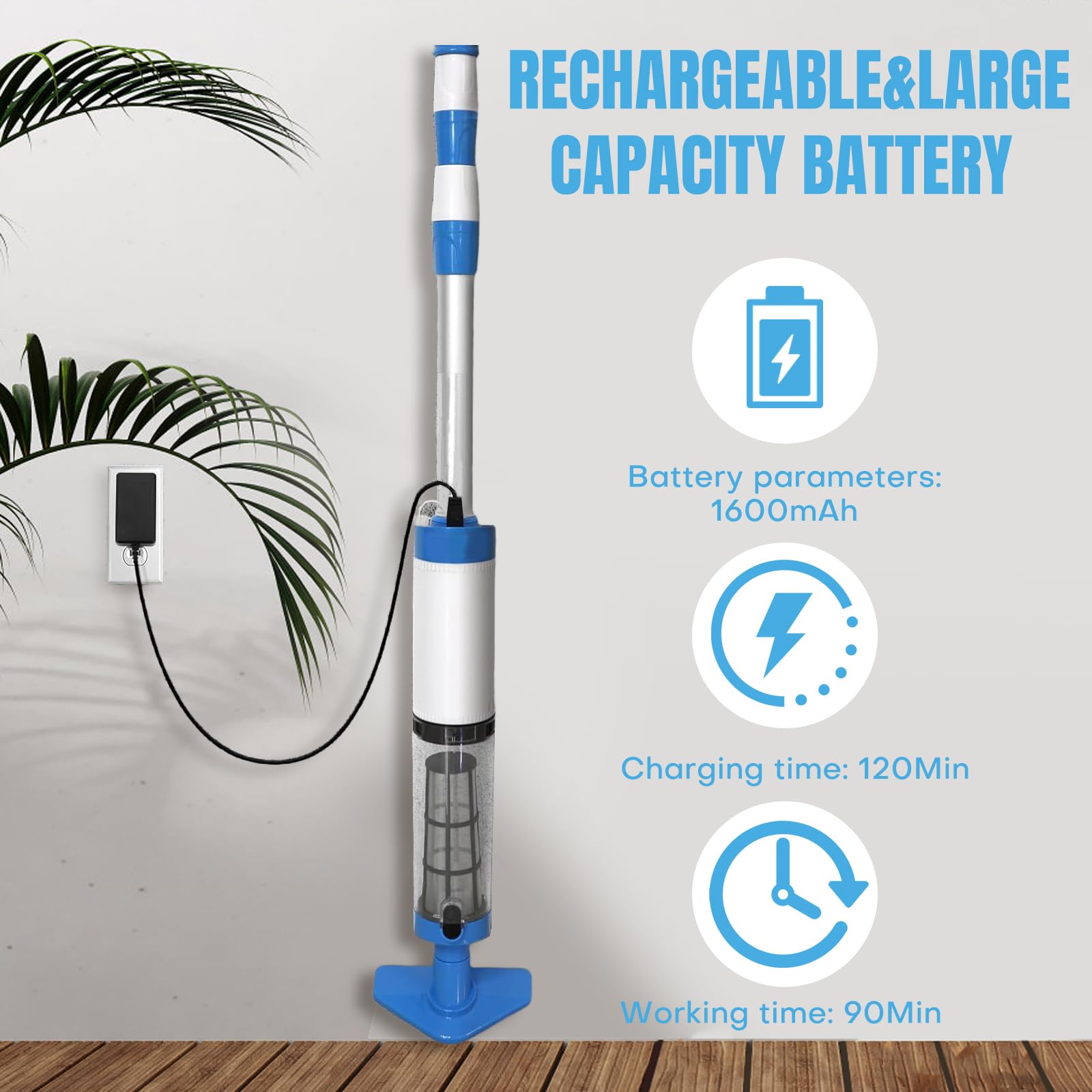 Bostar Aspirateur de Piscine sans Fil 3 en 1, 20L/Min, avec Manche Télescopique, Nettoyeur de Piscine Batterie