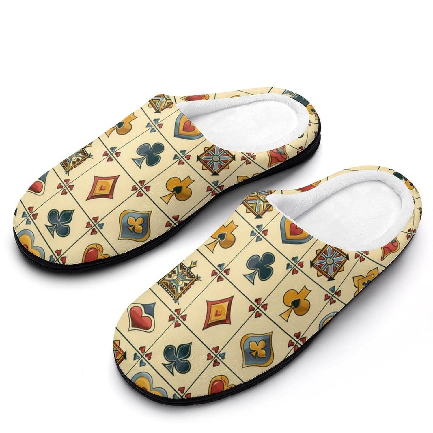 Playing Card Symbols Womens Cotton Slippers Non-Slip Bedroom Slipper Cute House Shoes for Indoor And Outdoor