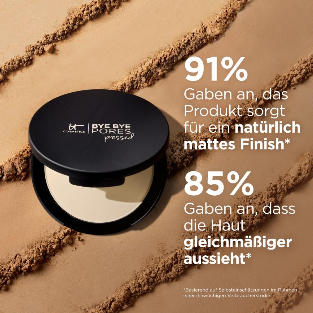 IT Cosmetics Bye Bye Pores Pressed Powder, 9 g, Abdeckendes, porenverfeinerndes Puder mit universell verwendbarem, transparentem Farbton, Für ein seidiges Finish