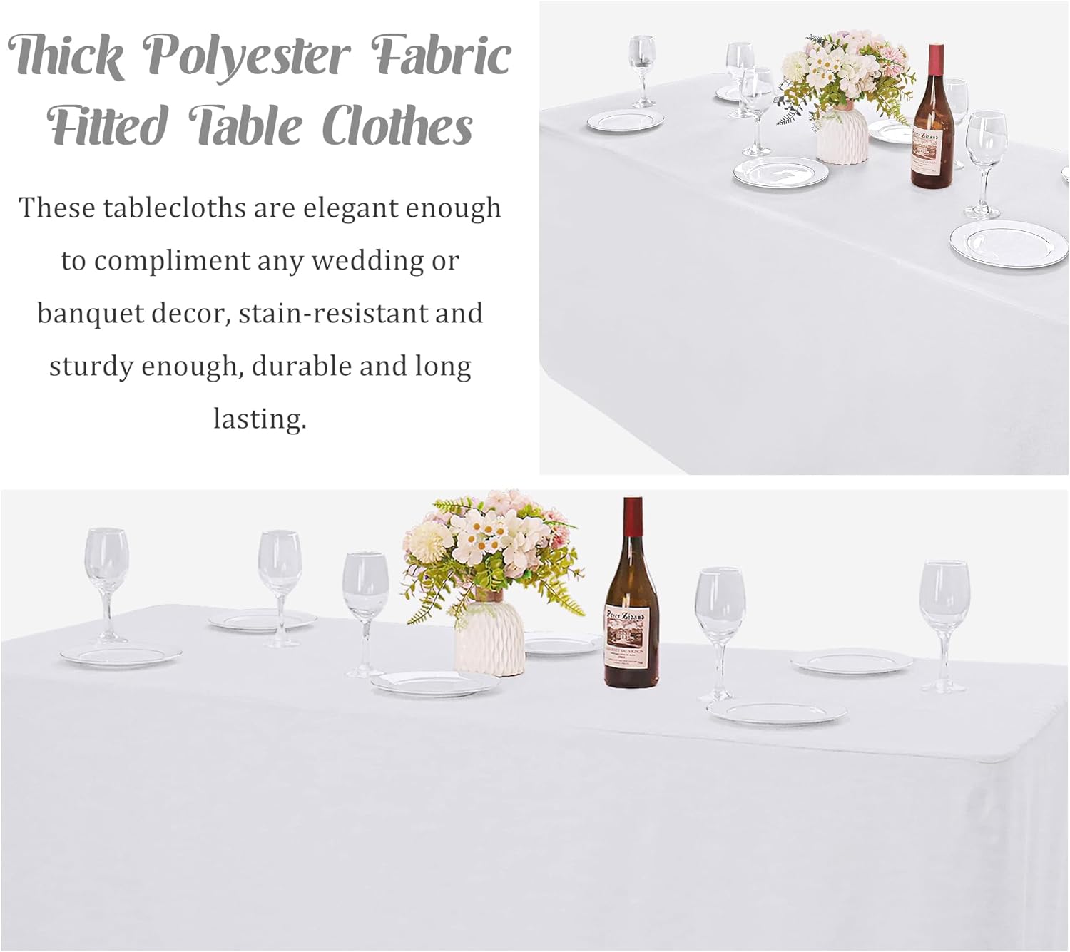 Fivenl 2 Pack Fitted Tablecloths 72 x 30 Inch, White Rectangle Table Clothes for 6 Foot Tables, Washable Polyester Fabric Table Cover for Parties, Wedding, Banquet, Trade Show - Image 4