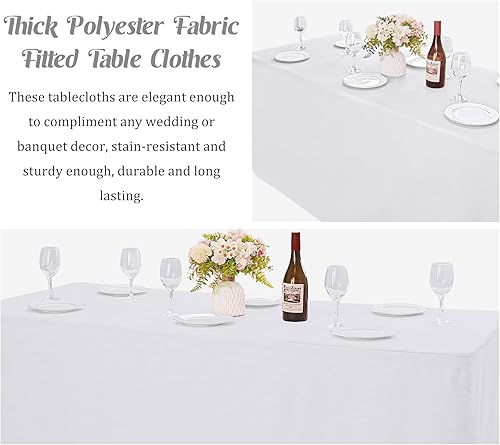 Miniatura 4 de Paquete de 2 manteles ajustables de 96 x 30 pulgadas, manteles rectangulares gruesos de alta calidad para mesas de 8 pies, mantel de tela de