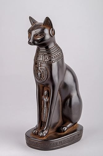 Miniatura 3 de Estatua egipcia antigua de la diosa Bastet gato de piedra negra pesada fabricada en Egipto Bastet en su forma tardía de una mujer cabeza de gato en