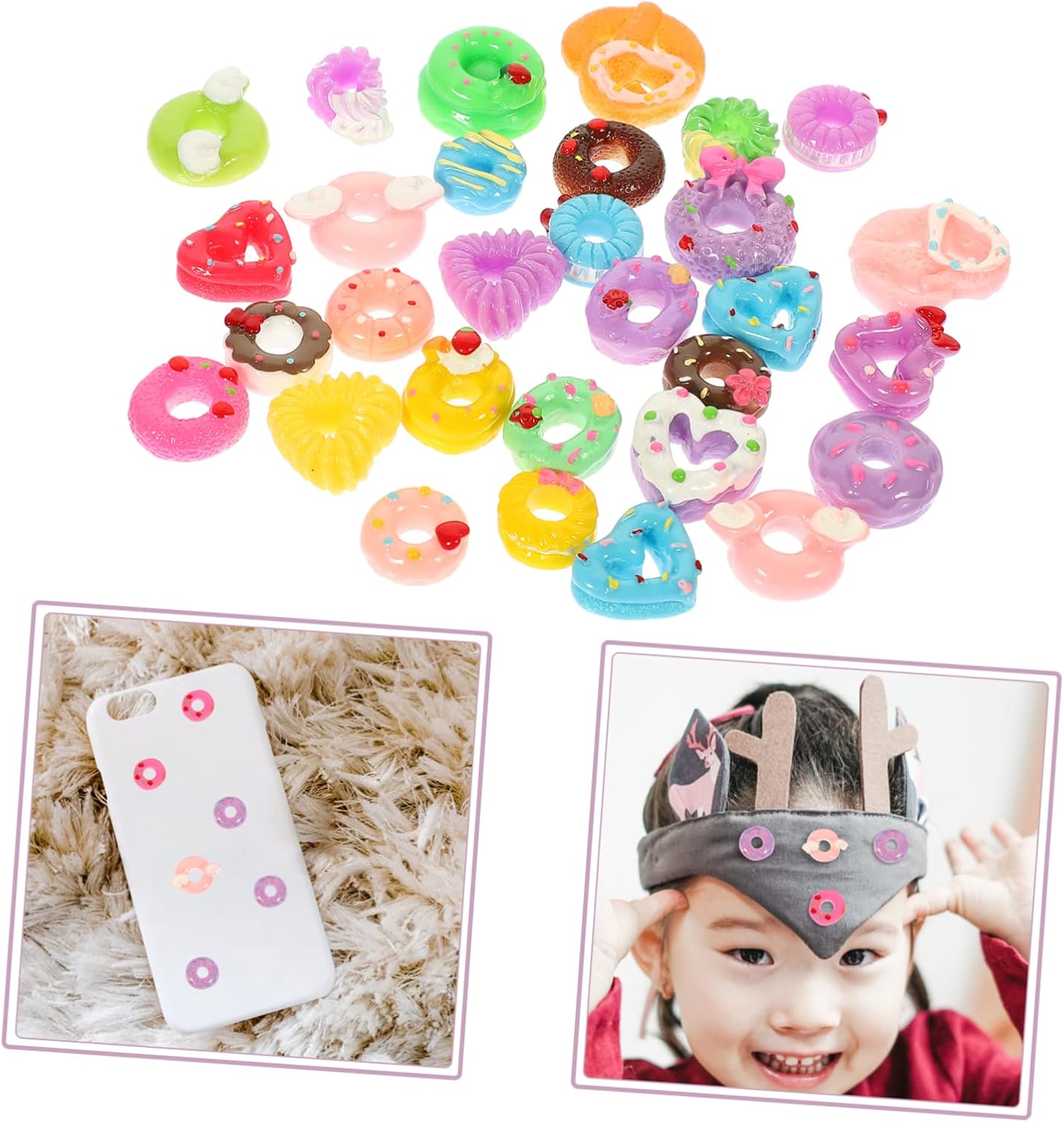 60 pcs Donut Miniature Phone Decor Ornament Cover Mini Simulation Decors Shape Shaped Model Case