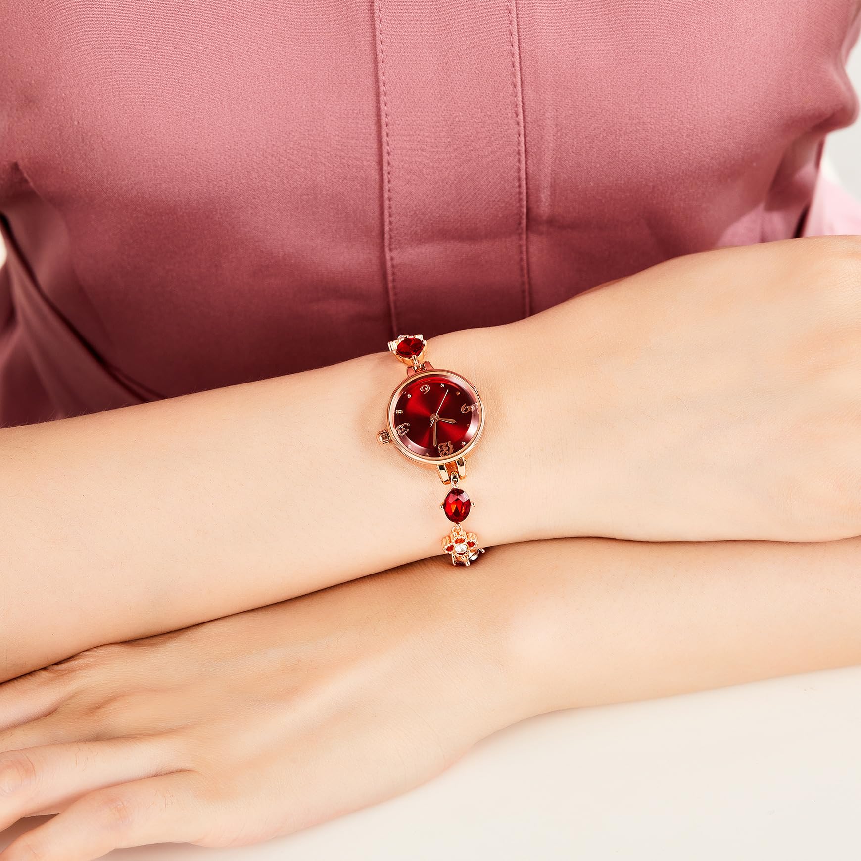 Reloj de pulsera para mujer, redondo, mini relojes para mujer, impermeables, exquisitos regalos para mujer, Rojo -, Moda 5