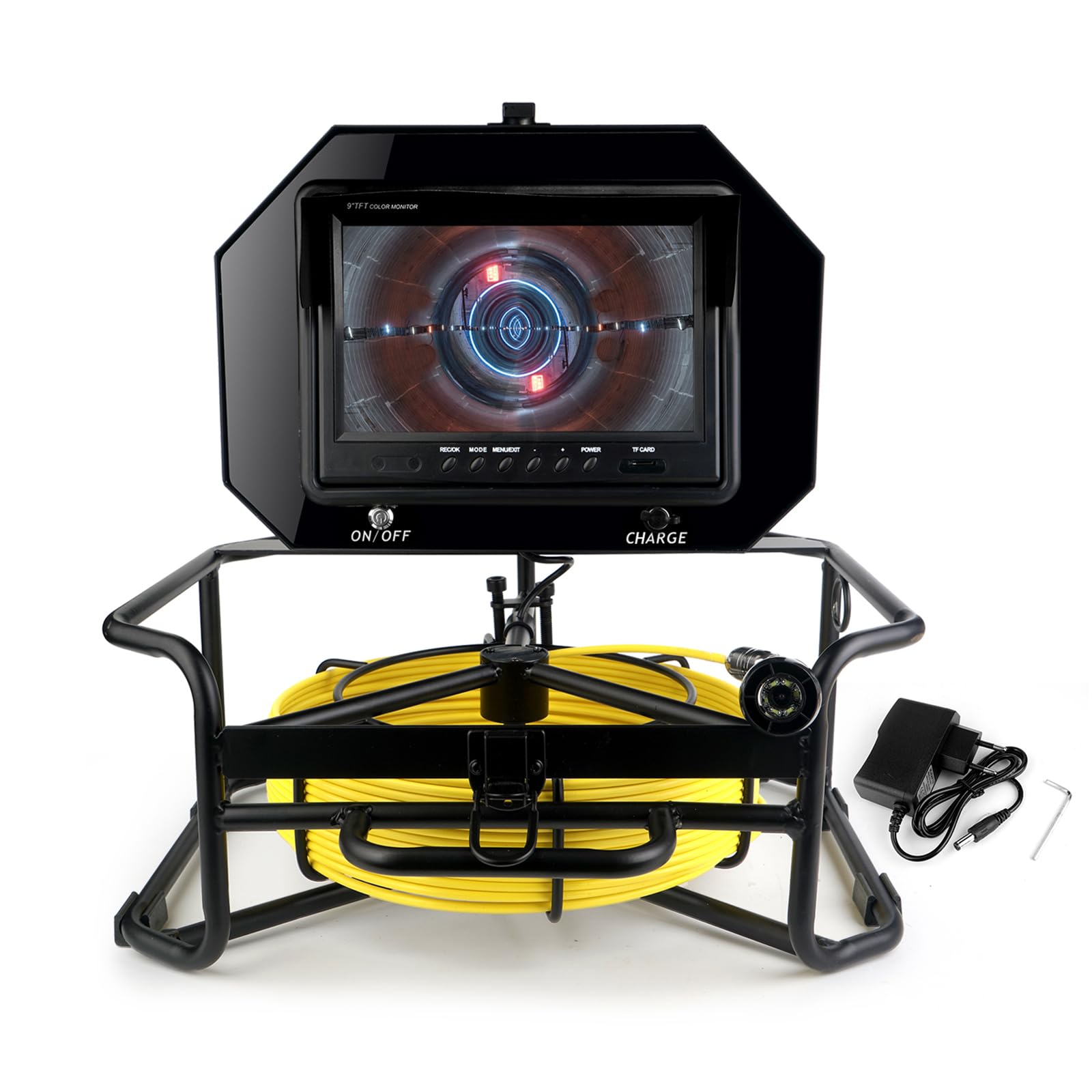 KAOLALI 30M Inspection Camera with 9 Inch LCD Monitor, IP68 Waterproof Endoscope Camera with DVR Industrial Endoscope Camera with 6 LED Lights, 8GB Card for Sewer Line, Plumber, Homeowner