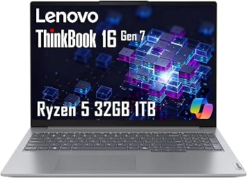 Lenovo ThinkBook 16 Laptop, AMD Ryzen 5 7533HS, 32GB DDR5 RAM, 1TB SSD | 16" FHD+ Anti-Glare,gt; i7-1255U, for Business, Fingerprint Reader, Webcam, Ethernet, Wi-Fi 6, Win 11 Pro w/ Copilot, Grey