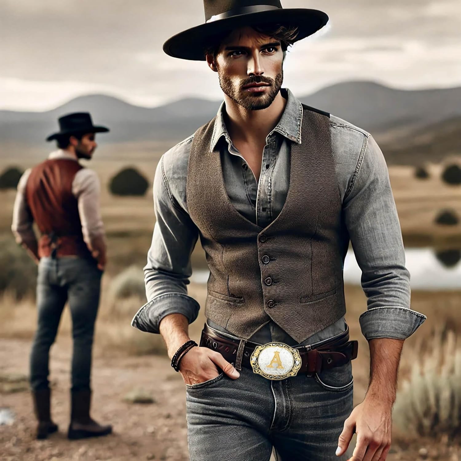 Western Belt Buckle for Men Vintage Cowboy Rodeo Small Initial Letter ABCDMRJ to Z Belt Buckles for Women - Image 8