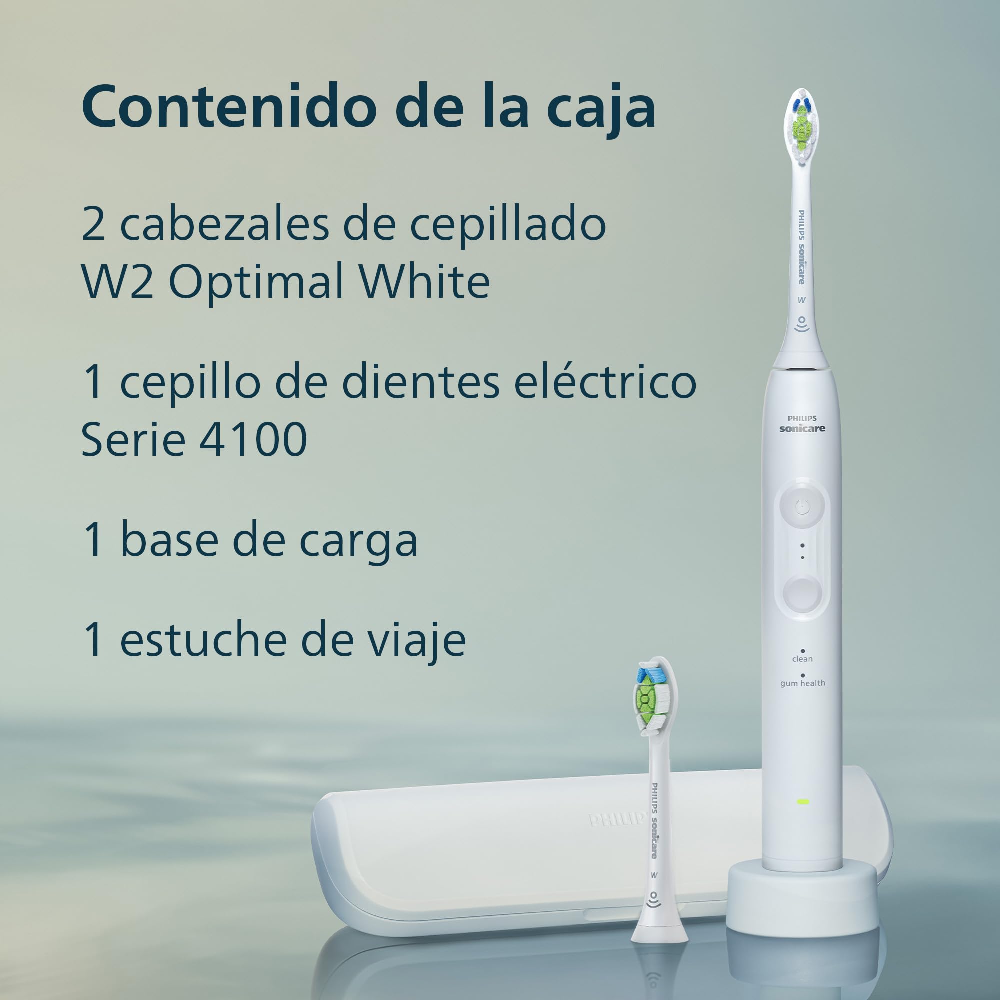 Philips Sonicare Serie 4100 - Cepillo dental sónico con sensor de presión, 4 ajustes de cepillado, EasyStart, SmarTimer, autonomía de 21 días, estuche, blanco, HX4044/41, [Nuevo]