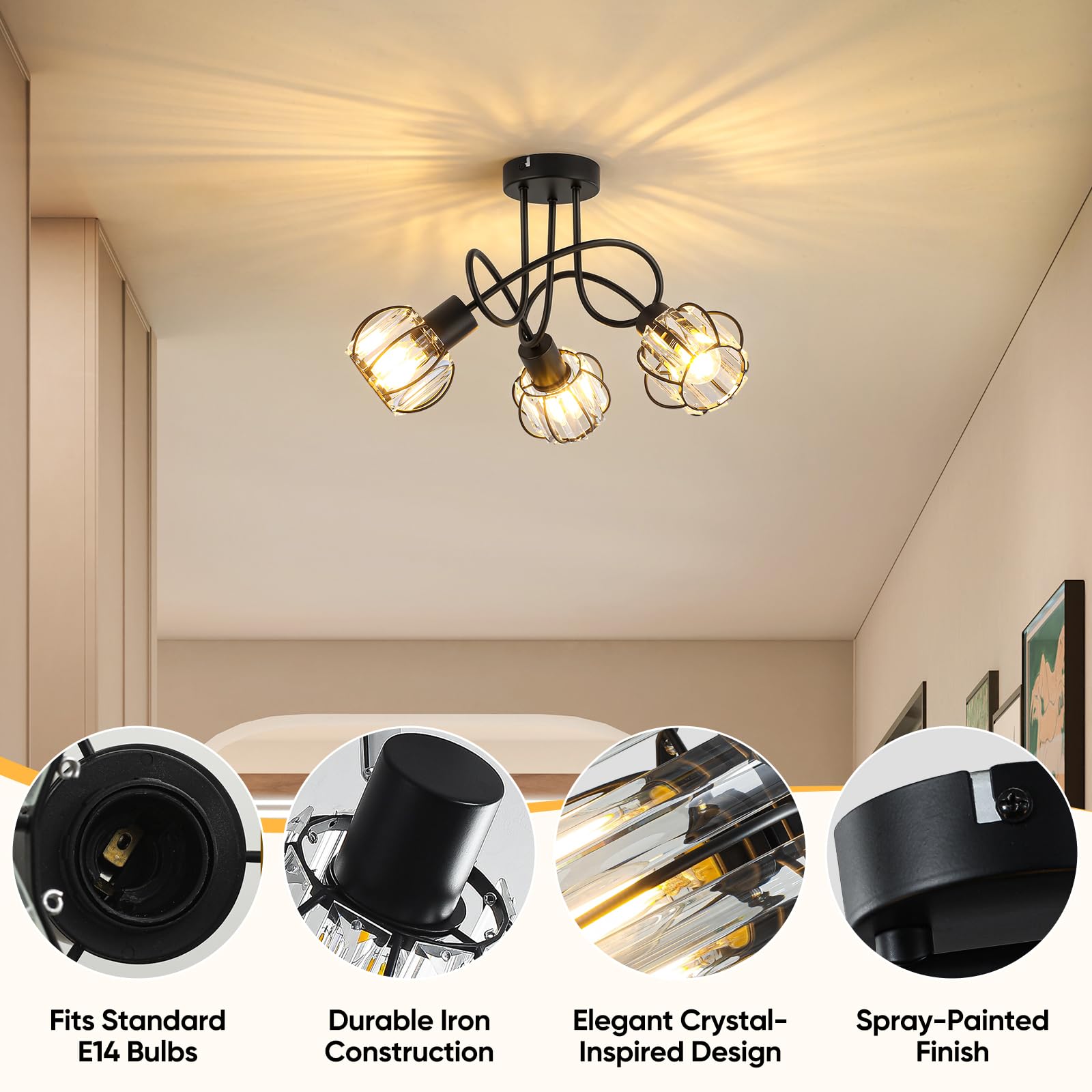 Plafonnier Spot, E14 3 Spots de Plafond Luminaire 4799908