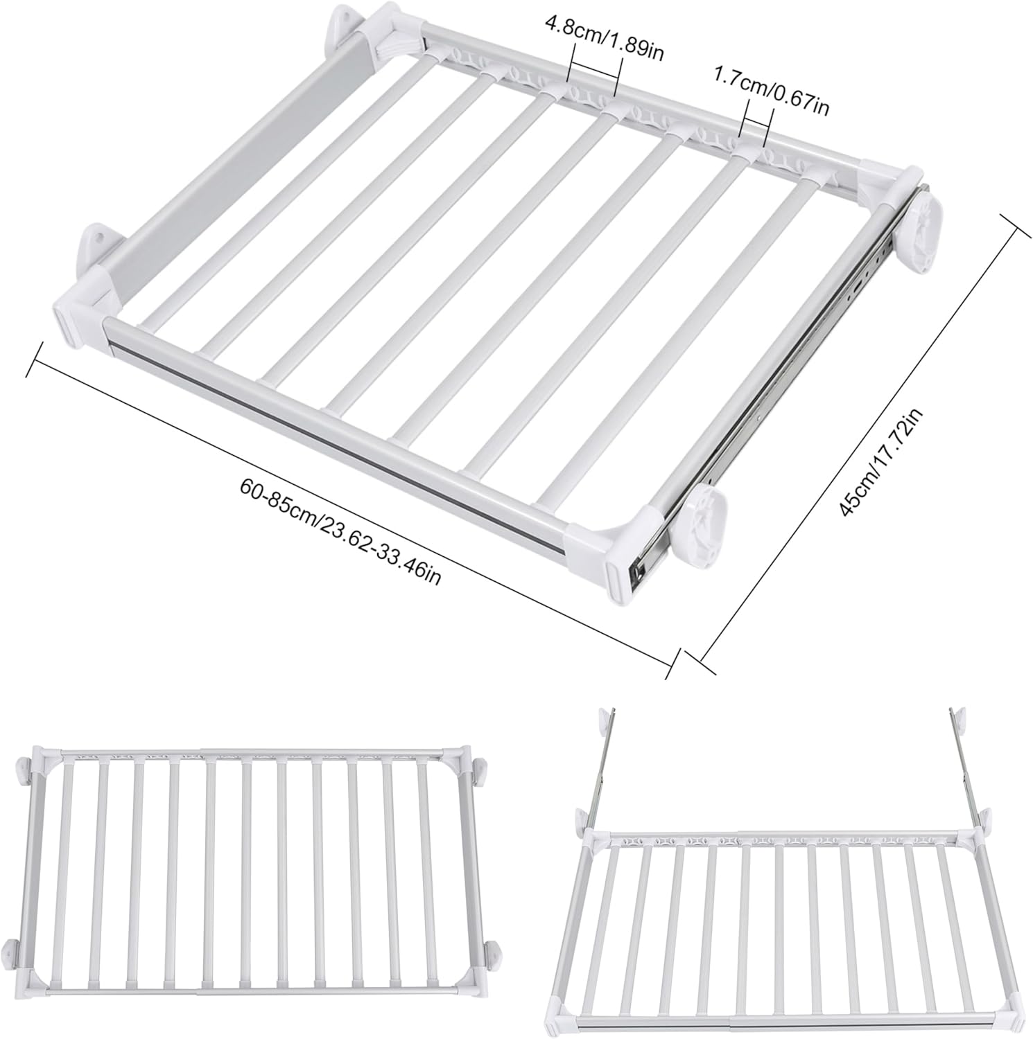 11 Arms Slide Out Pants Rack Closet Pants Hanger Bar Pull Out Trousers Rack Tie Belts Scarf Racks, Top Mounted Wardrobe Clothes Organizers Rail Pull Out Closet Storage Rod-Silver White