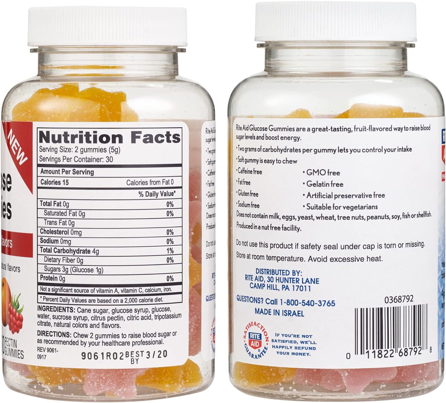 Rite Aid Glucose Energy Gummies with Citrus Pectin, Assorted Fruit Flavors - 60 Count | Low Blood Sugar Support | Vegetarian & GMO Free | Nut-Free | Gelatin-Free | 4 Carbs per Serving