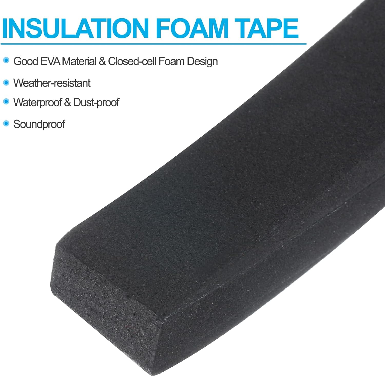 PATIKIL 3/4" W x 5/8" T x 6.6Ft Insulation Foam Tape, Self-Adhesive EVA Weather Stripping for Wrap Pipe Door Window Insulation Soundproof Anti Vibration Collision, Black