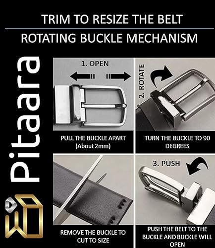 Miniatura 7 de Pitaara Cinturón reversible de cuero genuino para hombres, patrón de impresión de caja (negromarrón)