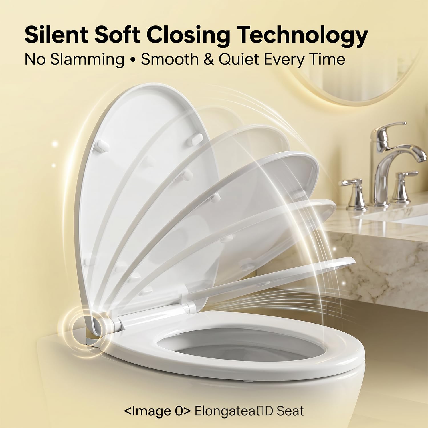 ELEGANT CASA Polypropylene Soft Closing Western Toilet Seat Cover with Stable Hinges - Elongated Shape Design Glossy White Size 46x36 Cm - 1 Set 3