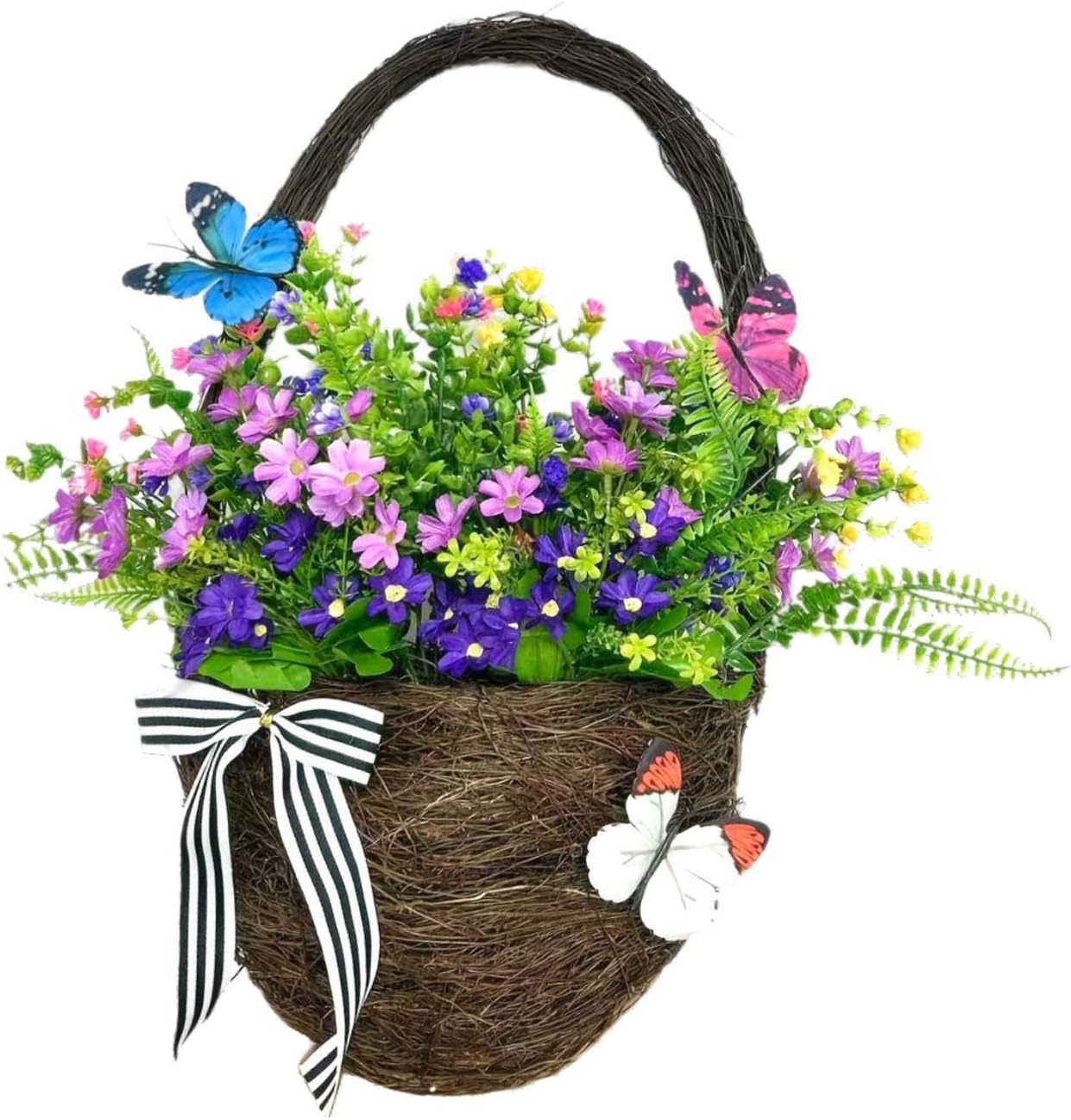 Door Hanger Basket Wreath Artificial Flowers for Balcony Courtyard Fireplace