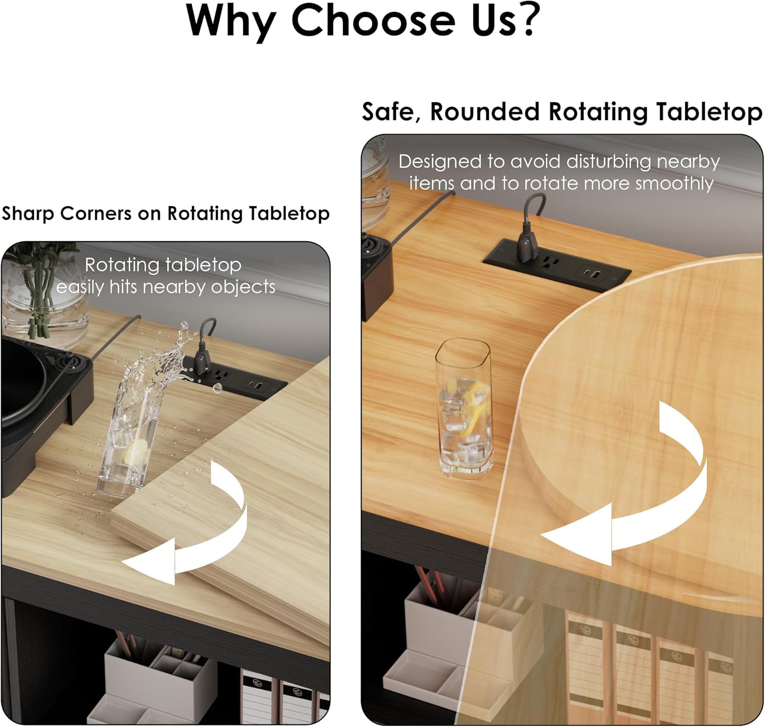 Rolling Kitchen Island with 360° Swivel Table,Storage Cabinet,Drawers, Power Outlet,Mobile Kitchen Cart on Wheels, Island Table for Dining Room, Living Room,Home Bar,Black