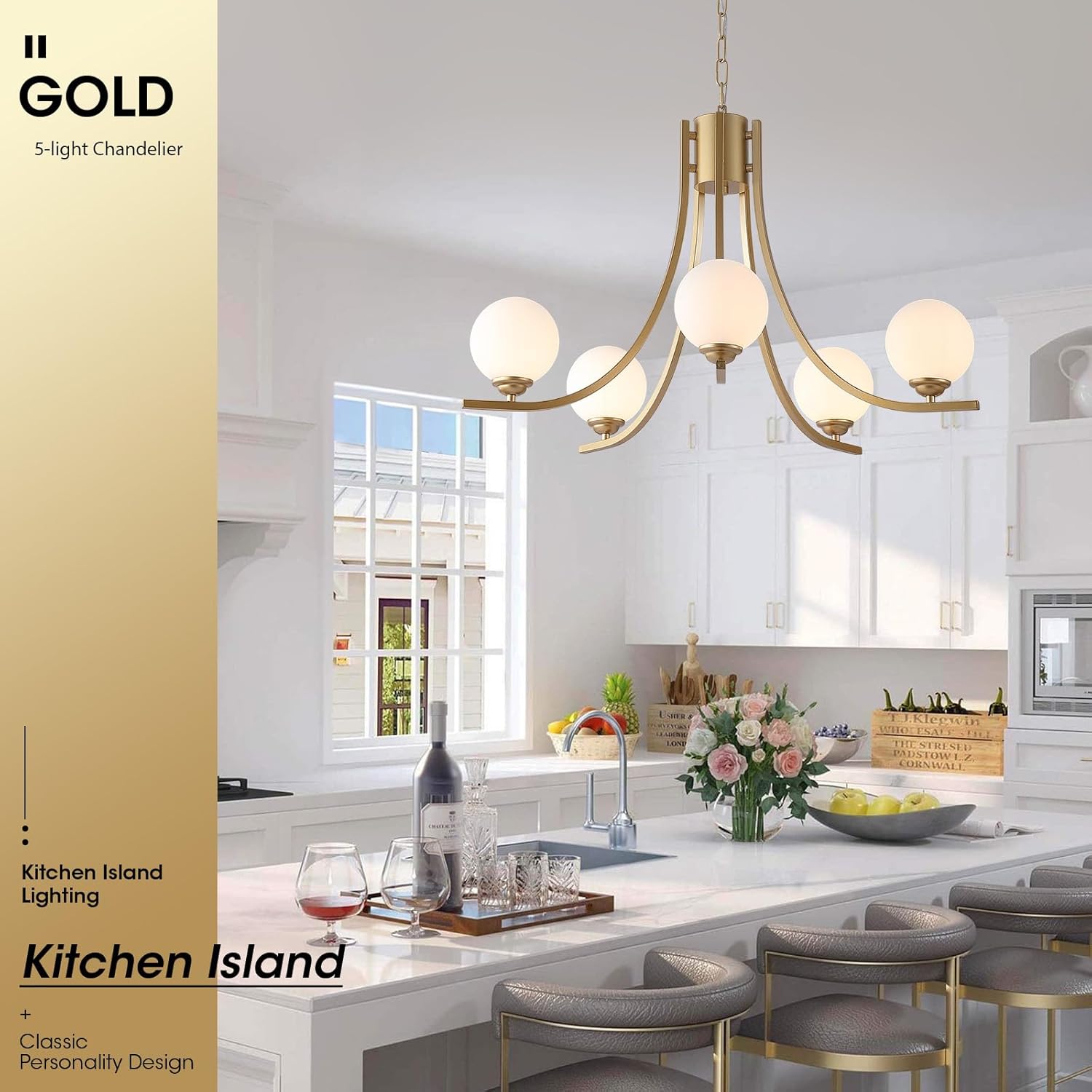 Gold Farmhouse Chandelier Modern Sputnik Chandelier for Dining Room Glass Globe Chandelier Dining Room Light Fixtures for Foyer Living Room Kitchen Island