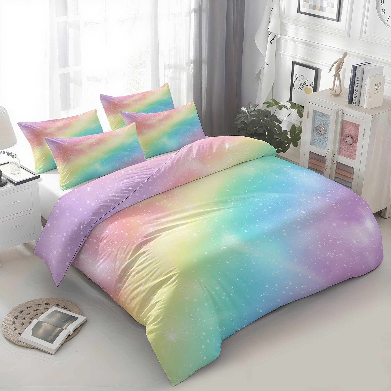 Housse de couette arc-en-ciel dégradé 240x260 cm parure de lit 2 personnes en microfibre douce