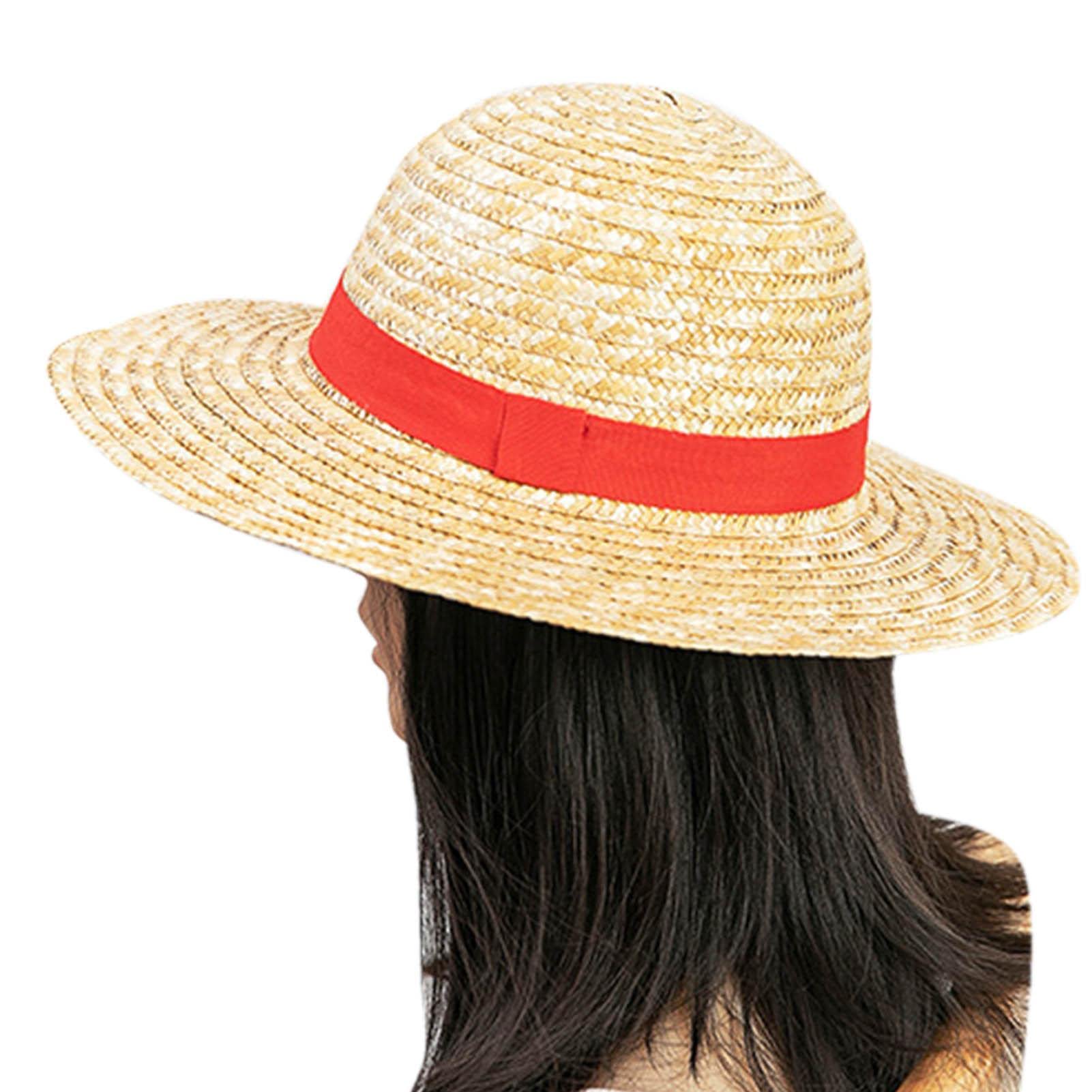 Sombrero de paja para cosplay, sombrero de paja de cinta roja para cosplay, regalo de anime, accesorios de cosplay de dibujos animados, sombrero de sol para adultos, 12.2 pulgadas de diámetro
