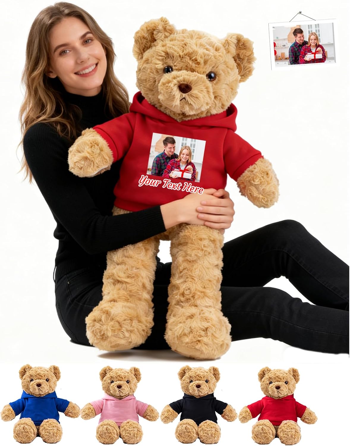 Personalized Giant Teddy Bear 1.7 Ft 20 inch to 4 Ft 48 inch as Personalized Gifts for Her Him, Big Teddy Bear Stuffed Animal Plush Toy with Text Photo for Birthday Valentines Christmas