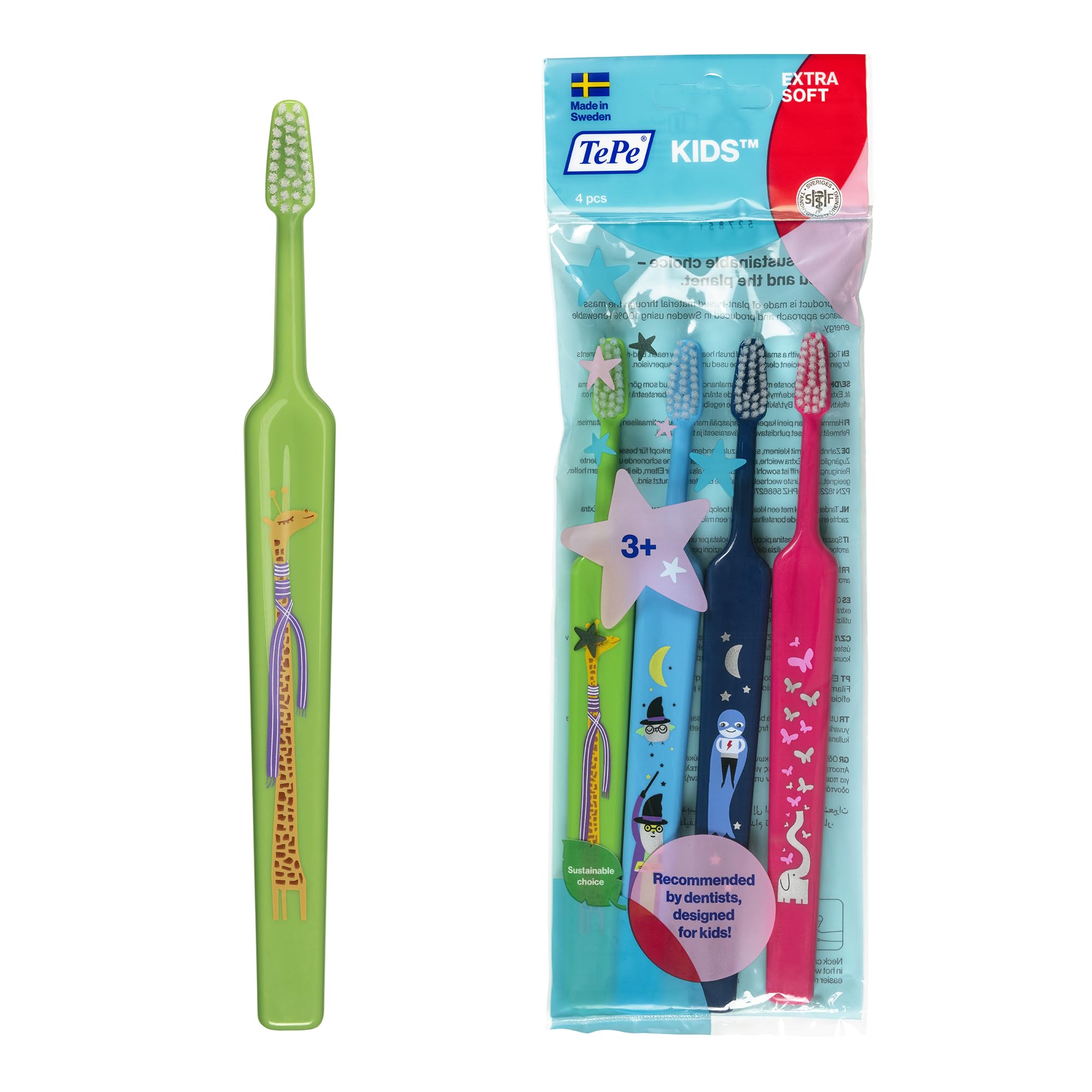 TePeSelect Compact Toothbrush, Kids Extra Soft, Mixed Pack, 4pcs, Kids Toothbrush, Soft Bristle Toothbrush for Gentle and efficient Cleaning