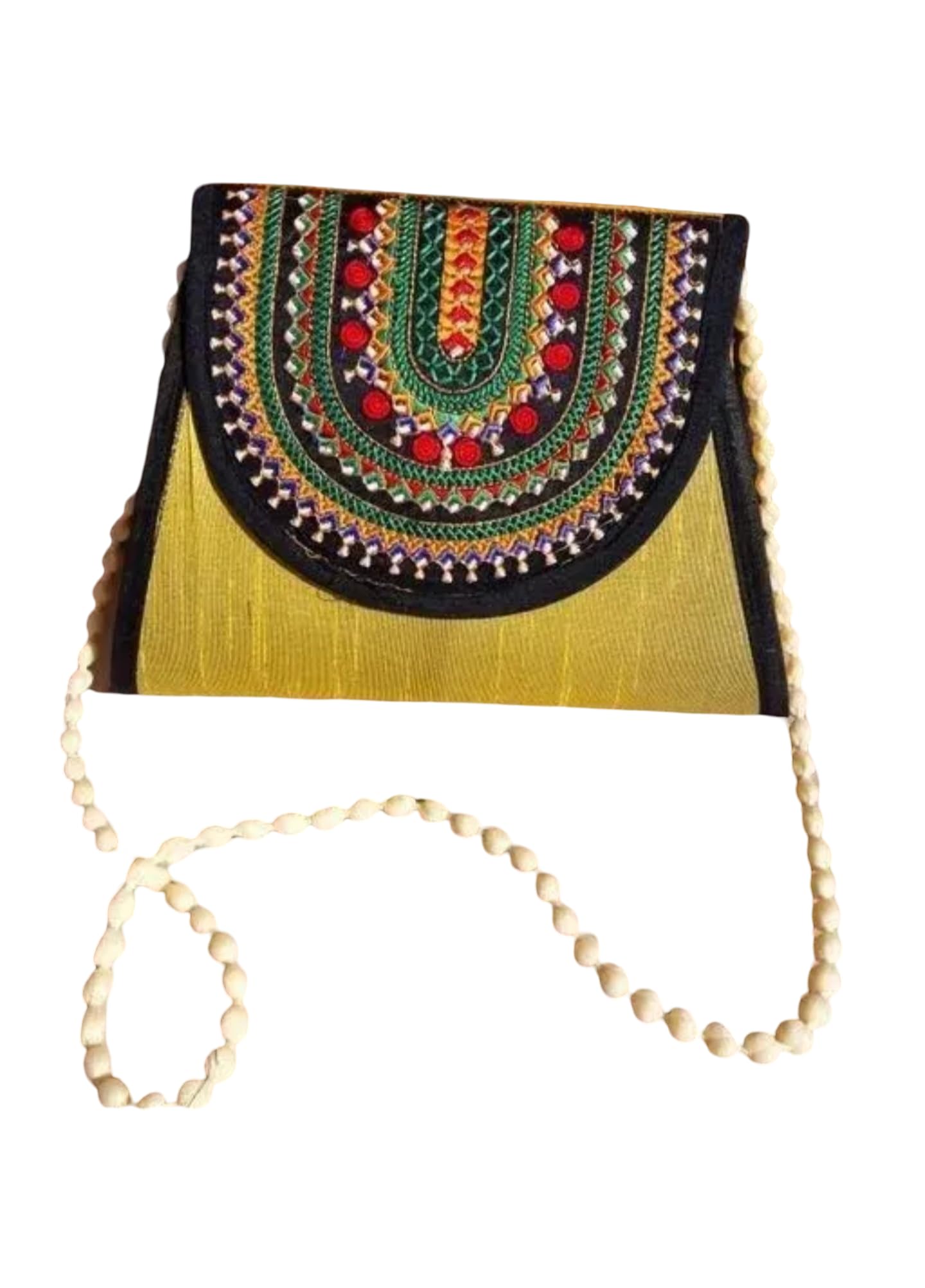 Sac à bandoulière ethnique jaune brodé main d'exception