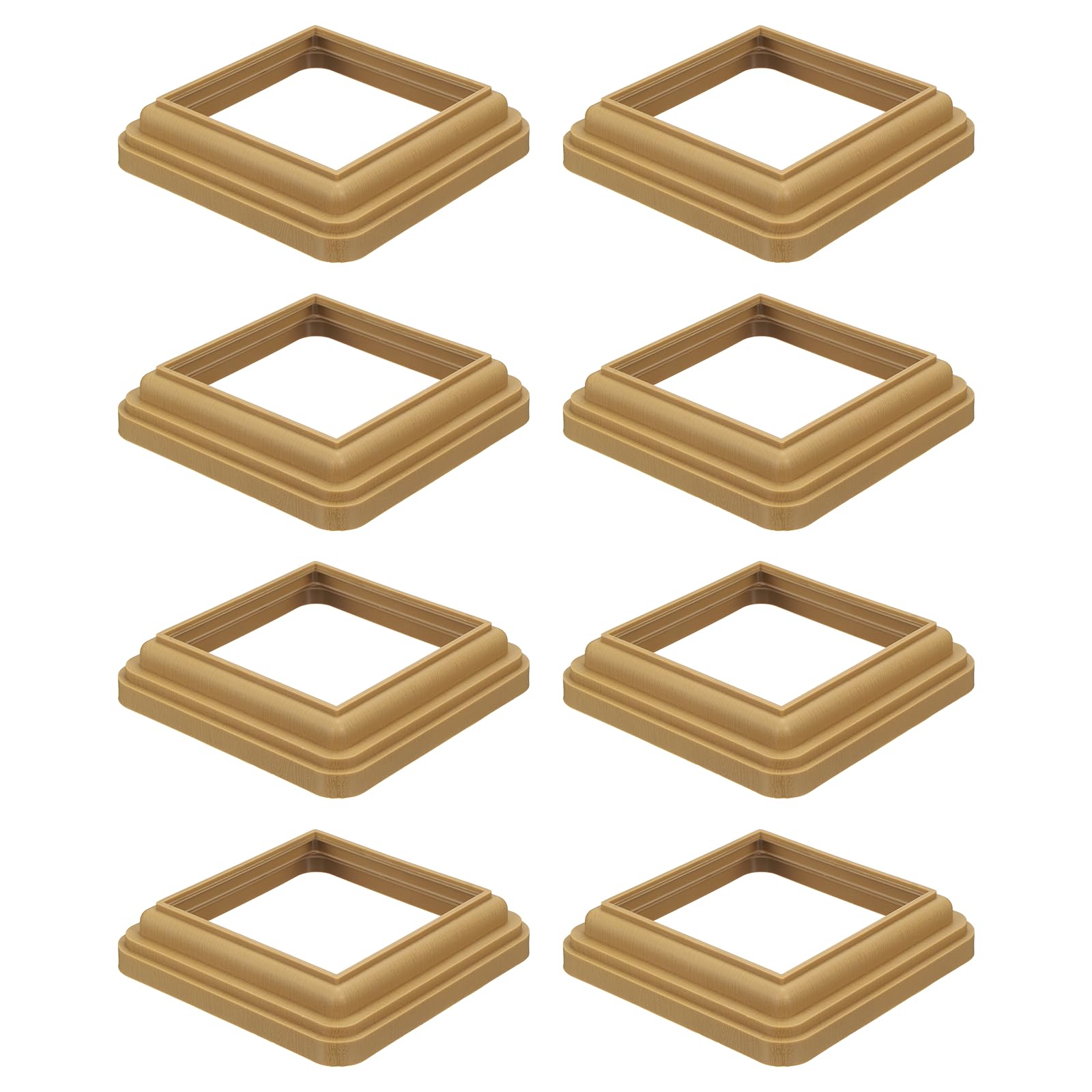 sourcing map 8Pcs Post Skirt, 4 x 4 Inch One-Piece Plastic Post Base Cover, Deck Post Base Cover Trim Skirt for Fence Wood Stair Handrail Railing Porch, Wood Color