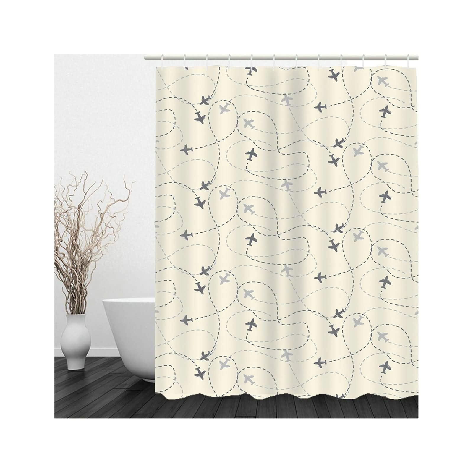 AmDxD Cortina de ducha de 165 x 200 cm, con 12 anillos de cortina de ducha, lavable, secado rápido, antimoho, beige gris 65 x 79 ″