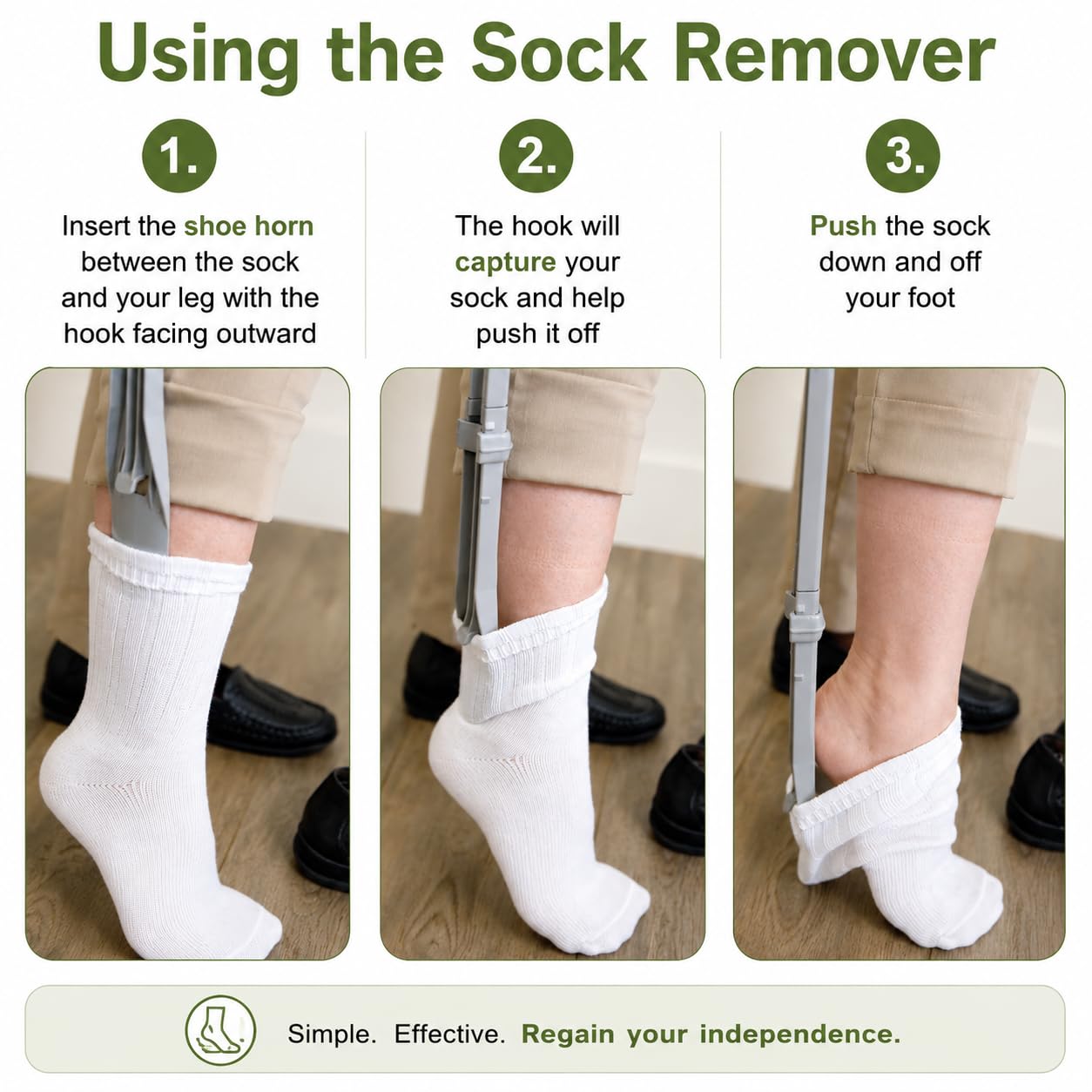 Calzador y removedor de calcetines de mango largo (26 pulgadas), ayuda grande para vendajes para personas mayores, ancianos, discapacitados, nutria para calcetines Easy To Use Products