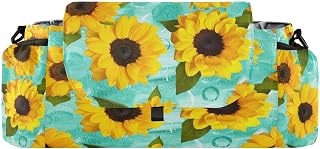 CUPADA Sunflowers Teal Universal Stroller Organizer with Cup Holders, Watercolor Stroller Organizer Bag and Removable Shoulder Strap Fits Most Baby and Pet Strollers