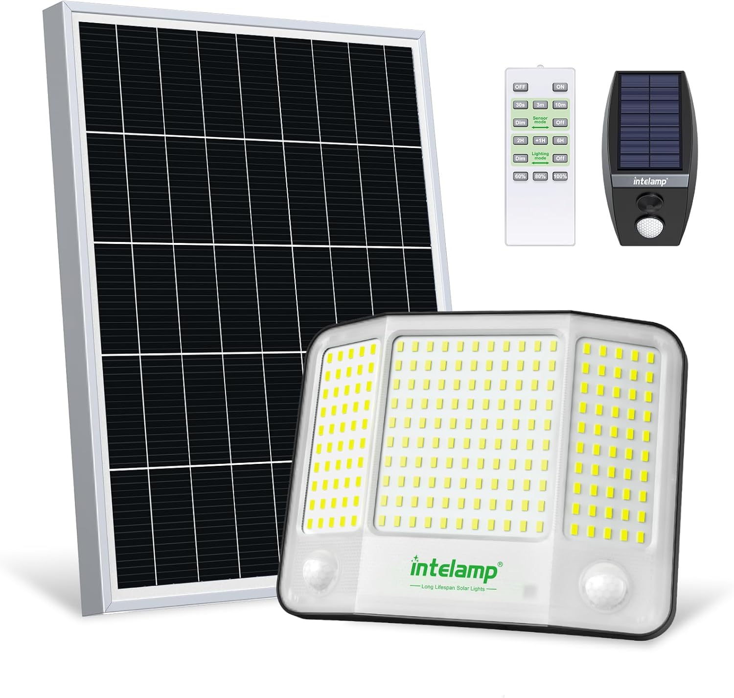 intelamp Solar Flood Lights Outdoor Waterproof, 20000mAh 4000LM Linkable Dual Motion Sensor Security Floodlight Exterior with Remote 16.4 FT Cable, 2-12H Dusk to Dawn Spots Lighting Outside Motion Sensor Light