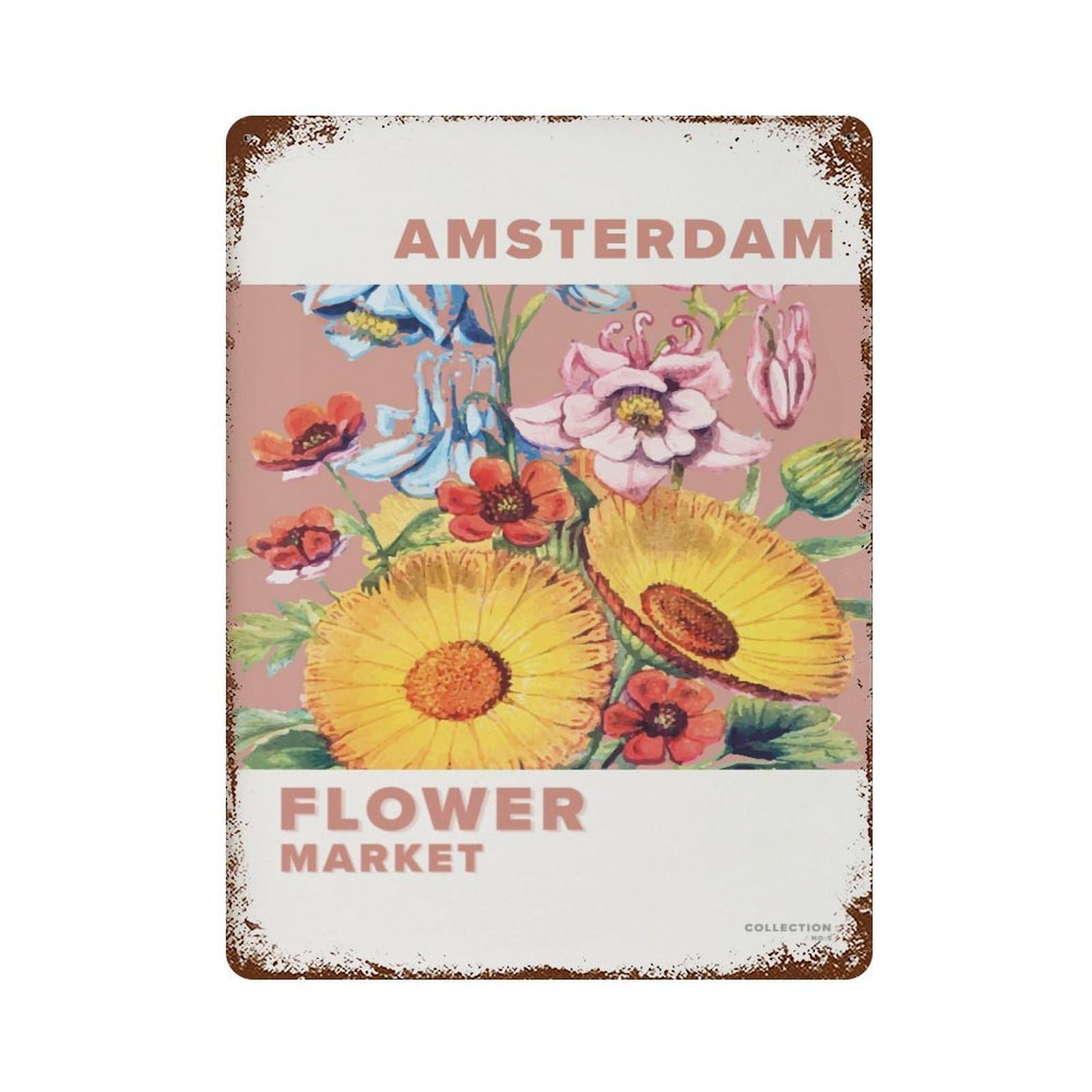 xiaoxiaoshen Amsterdam Flower Market Botanical Decor Wall Decor Art Metal Tin Poster Modern Home Decor Art Home Bar Shop Decorations Vintage Sign 40x30cm