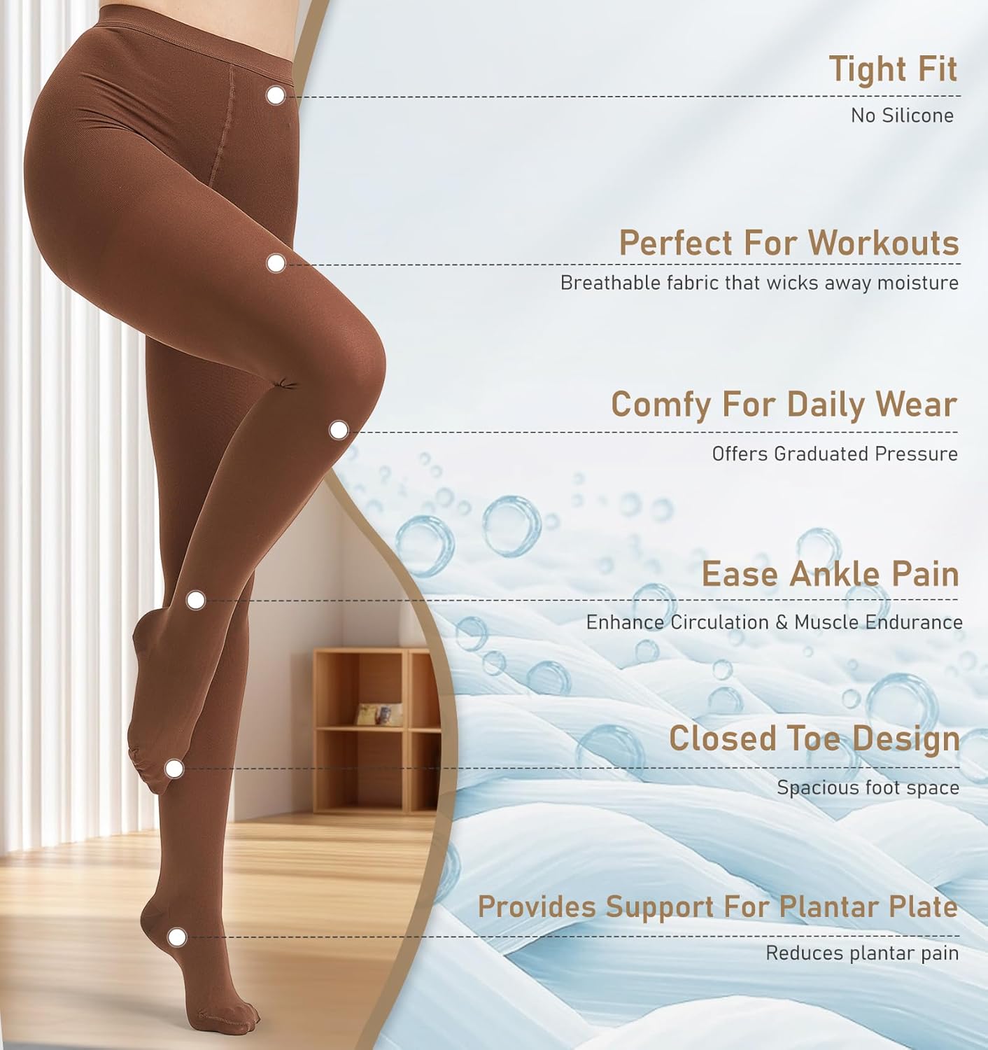 NURCOM Medical Compression Pantyhose for Women & Men,15-20 mmHg Graduated Support Tights, Opaque Closed Toe Waist High Compression Stockings for Varicose Veins, Edema, Poor Circulation, Post Surgery - Image 3