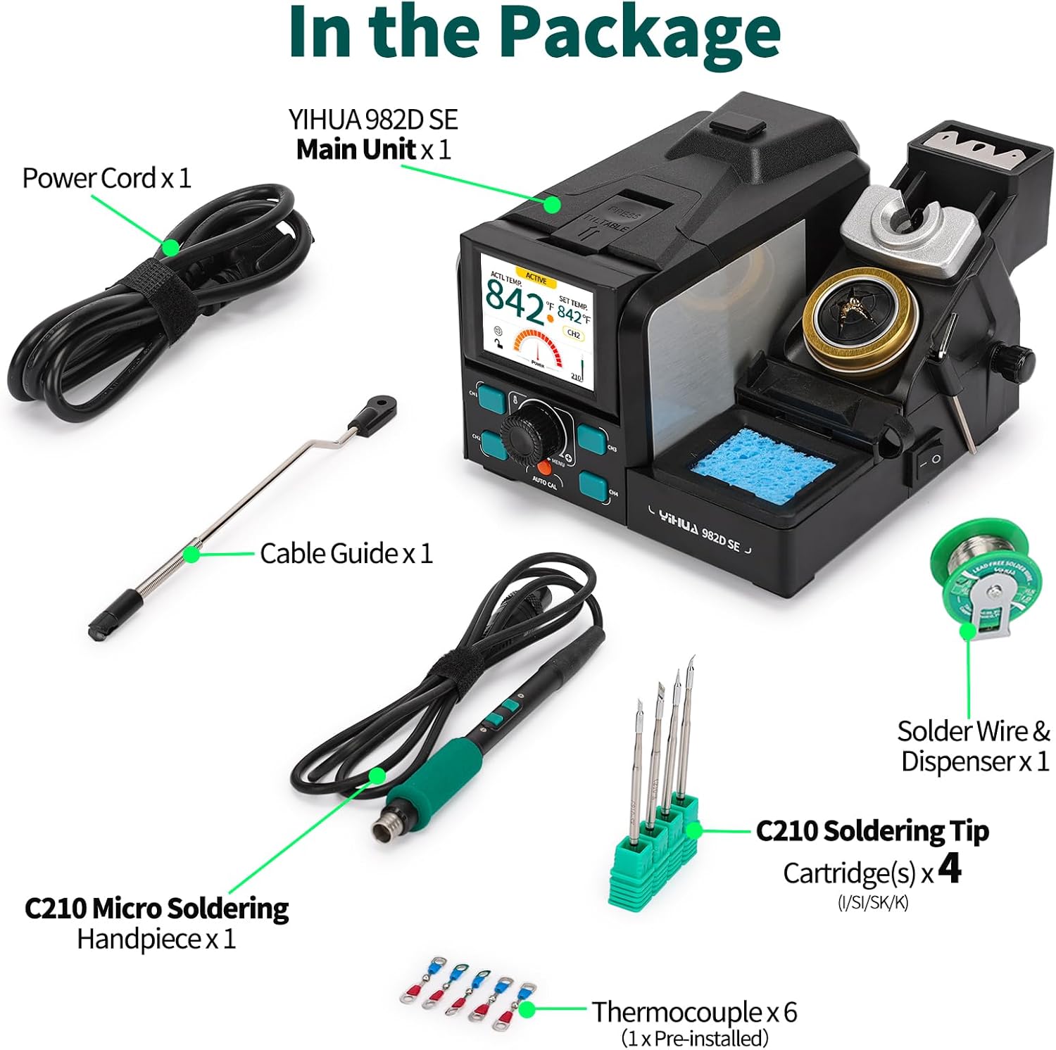 Contents of the YIHUA 982D SE 210 Micro Soldering Kit