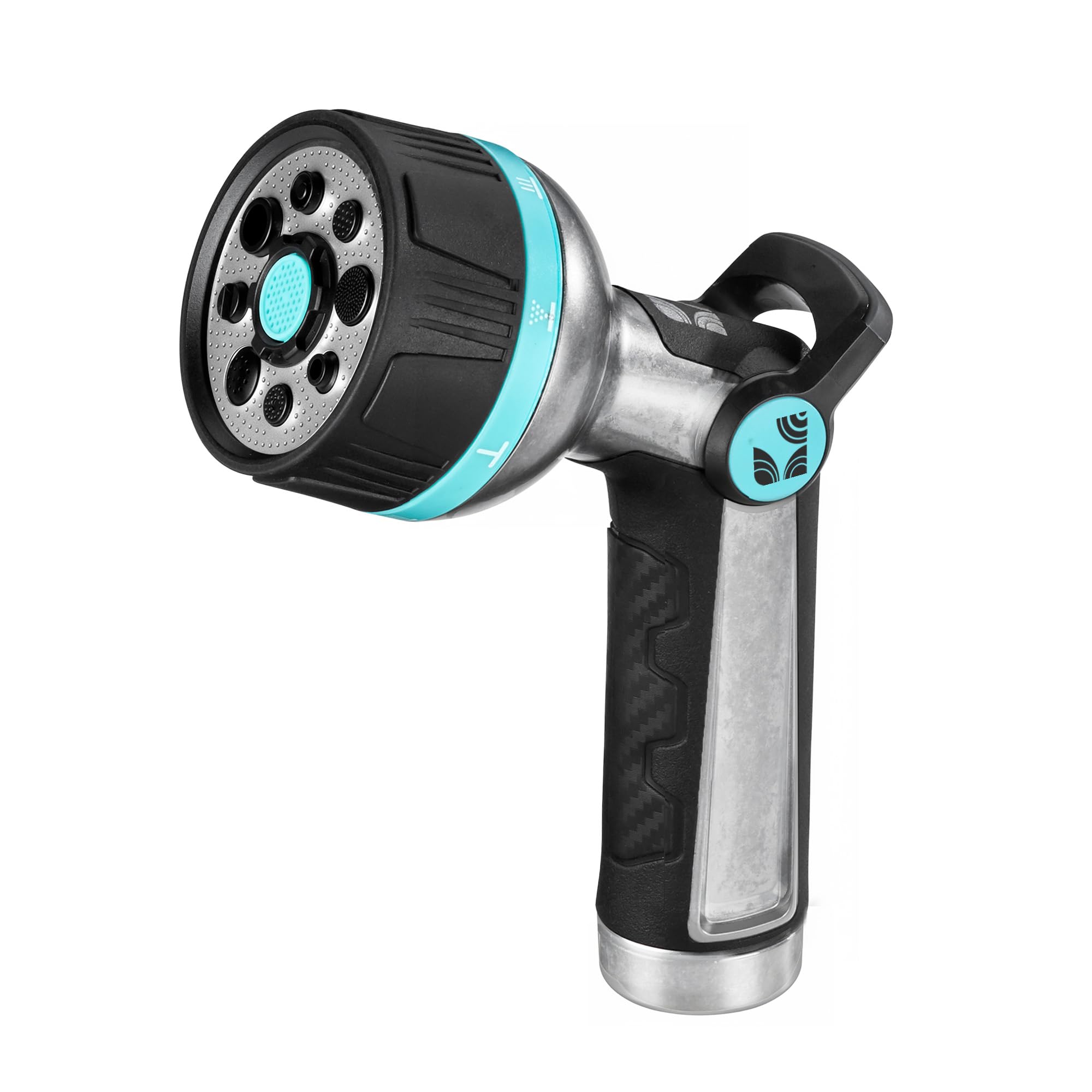 Boquilla de manguera de metal de alta presión resistente con 8 patrones 500011 con control de pulgar y mango extendido, agarre cómodo por New England Garden Tools para limpiar, regar plantas y patios,